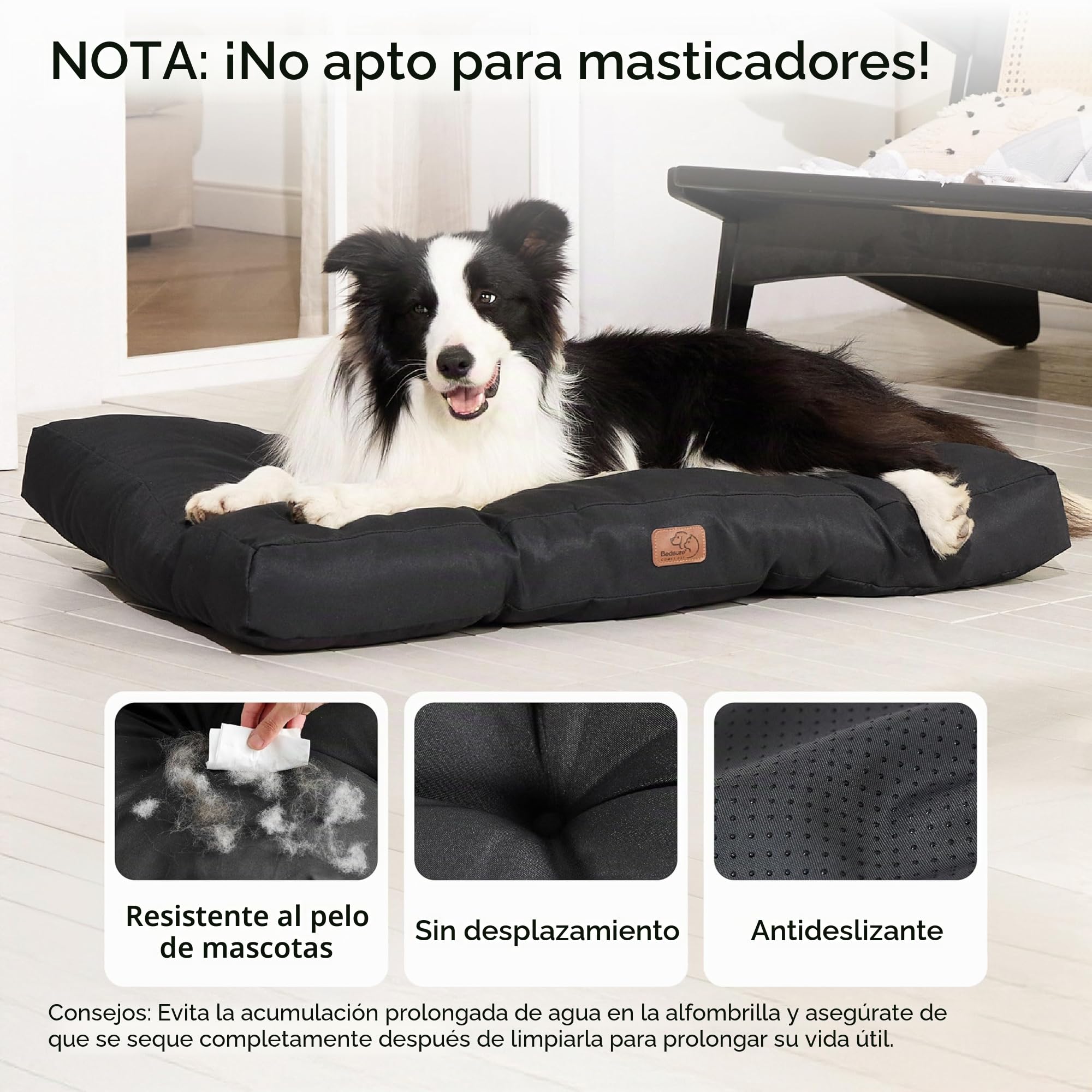 Bedsure Cama Perro Lavable Grande, 91x68x9 cm Negro