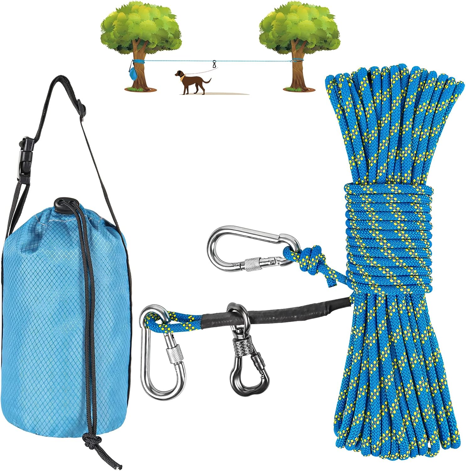 XiaZ 50ft Dog Tie Out Cable – Portable Trolley System for Dogs Up to 200lbs