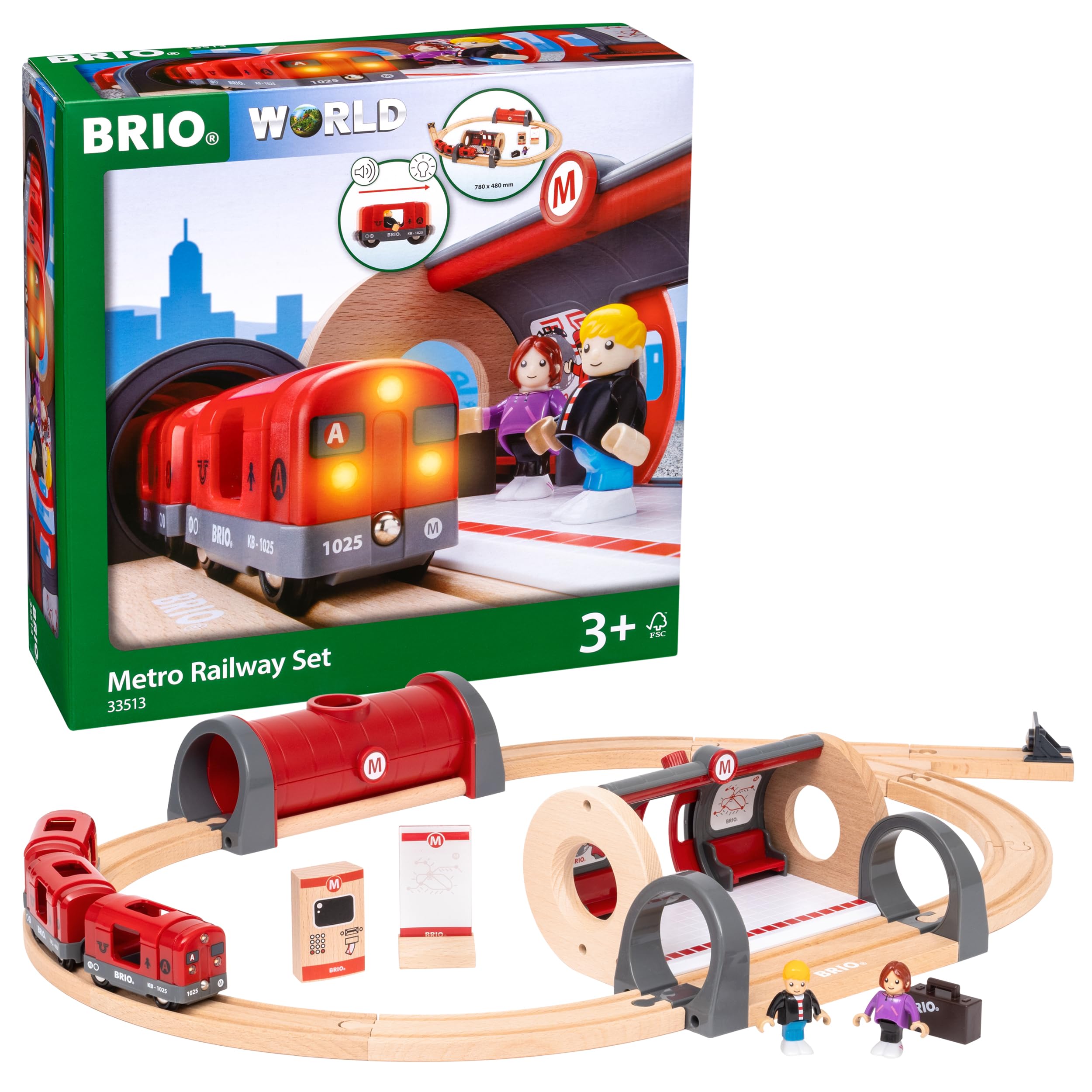 BRIO World - Set Metropolitana, Set Costruzioni Trenino in Legno da 20 Pezzi, Giocattolo per Bambino e Bambina 3+ Anni
