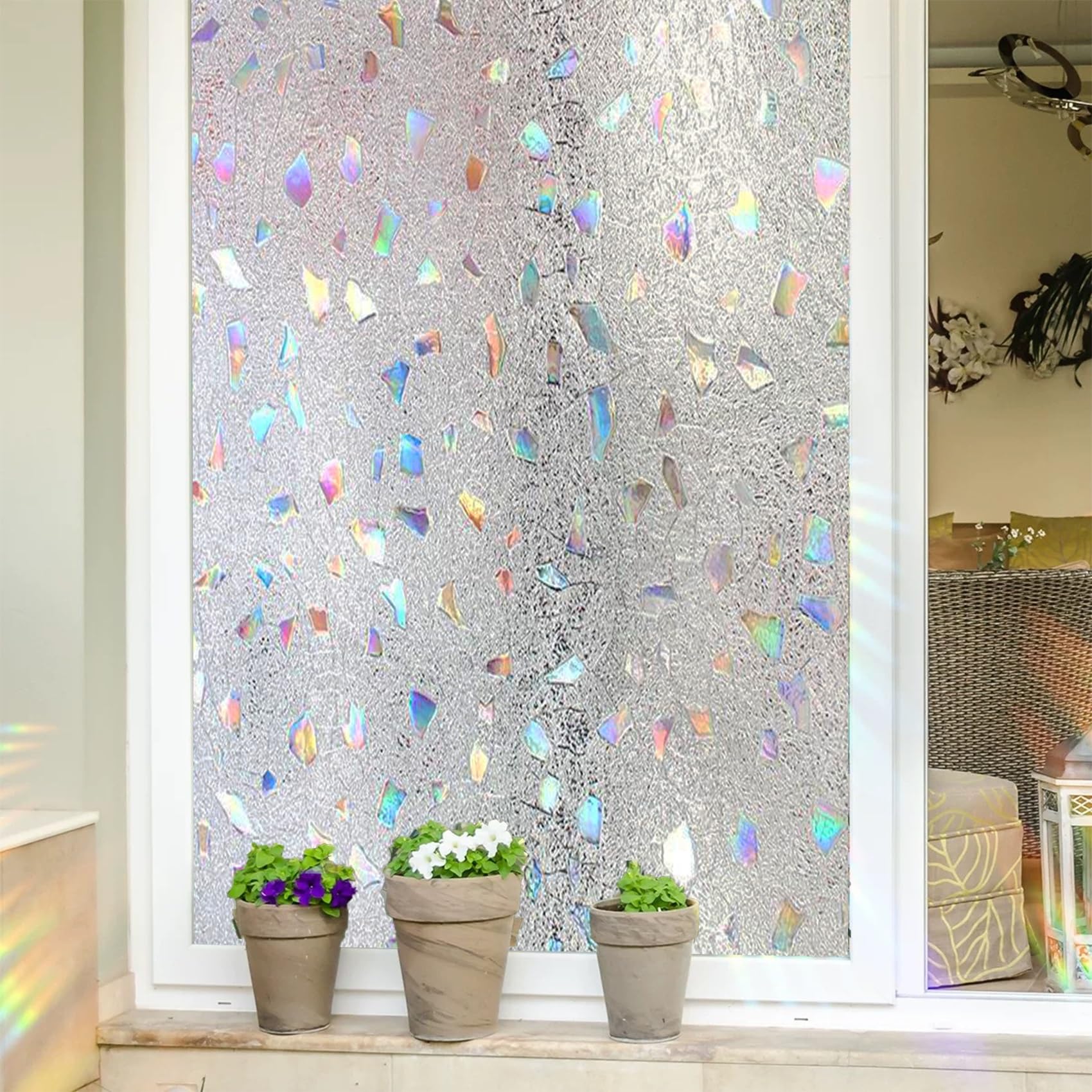 Statische Fensterfolie 90 x 310 cm, Privatsphäre, Lichtdurchlässig, Statisch Haftend Nicht Klebend, Isolierfolie, Selbstklebende Fensterfolie Blickdicht, Bunter Stein Küche, Haushalt & Wohnen