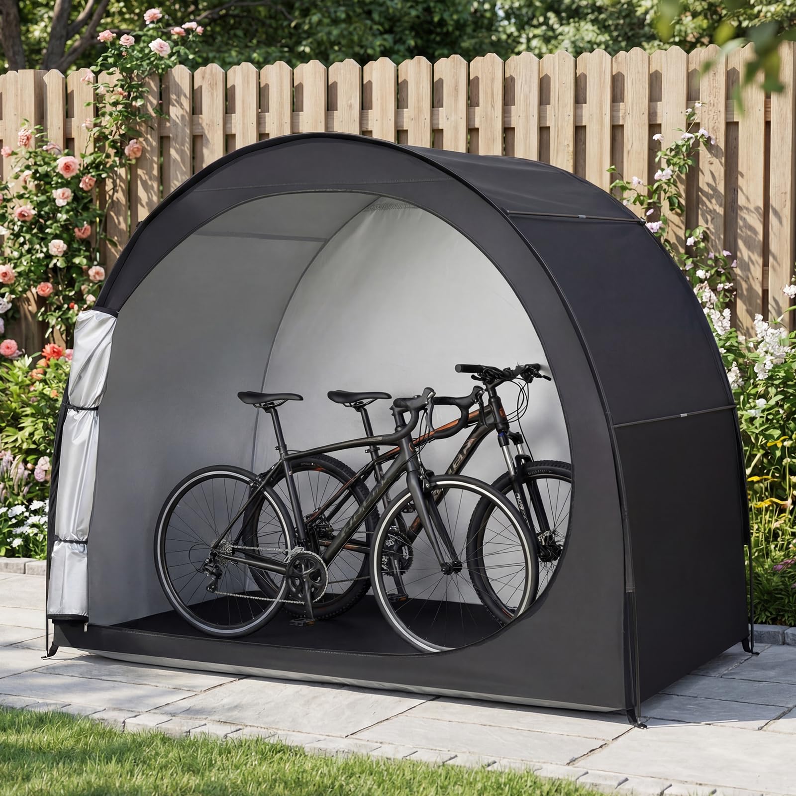 COSTWAY Tenda per Bicicletta, Garage Moto per Esterno con Aste in Fibra di Vetro, Tessuto Oxford, Corde antivento e Picchetti, Capannoni da giardino per bici, Tosaerba, Attrezzi da Giardinaggio