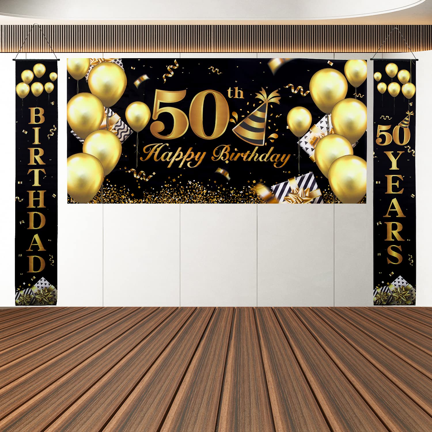 KatchOn, Striscione di buon compleanno nero e oro, XL, 182 x 111 cm, sfondo nero e oro, decorazioni di buon compleanno, cartello di buon compleanno, decorazioni di compleanno nere e oro