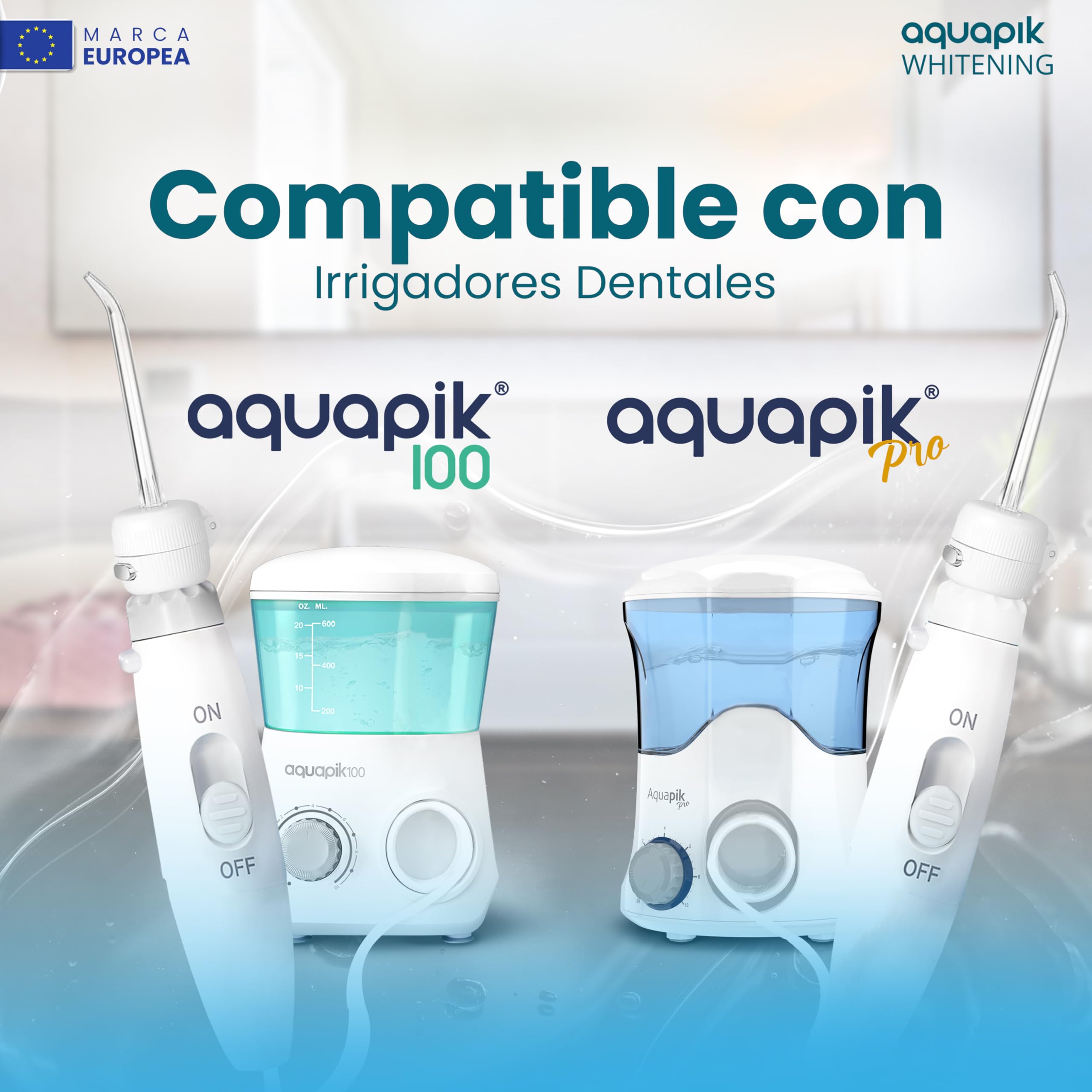 Kit Sbiancante Aquapik® WHITENING | 30 Compresse Sbiancanti + Beccuccio per Idropulsore Dentale | Compatibile con Aquapik 100, Advanced e Pro | Denti Più Bianchi | Alito Fresco