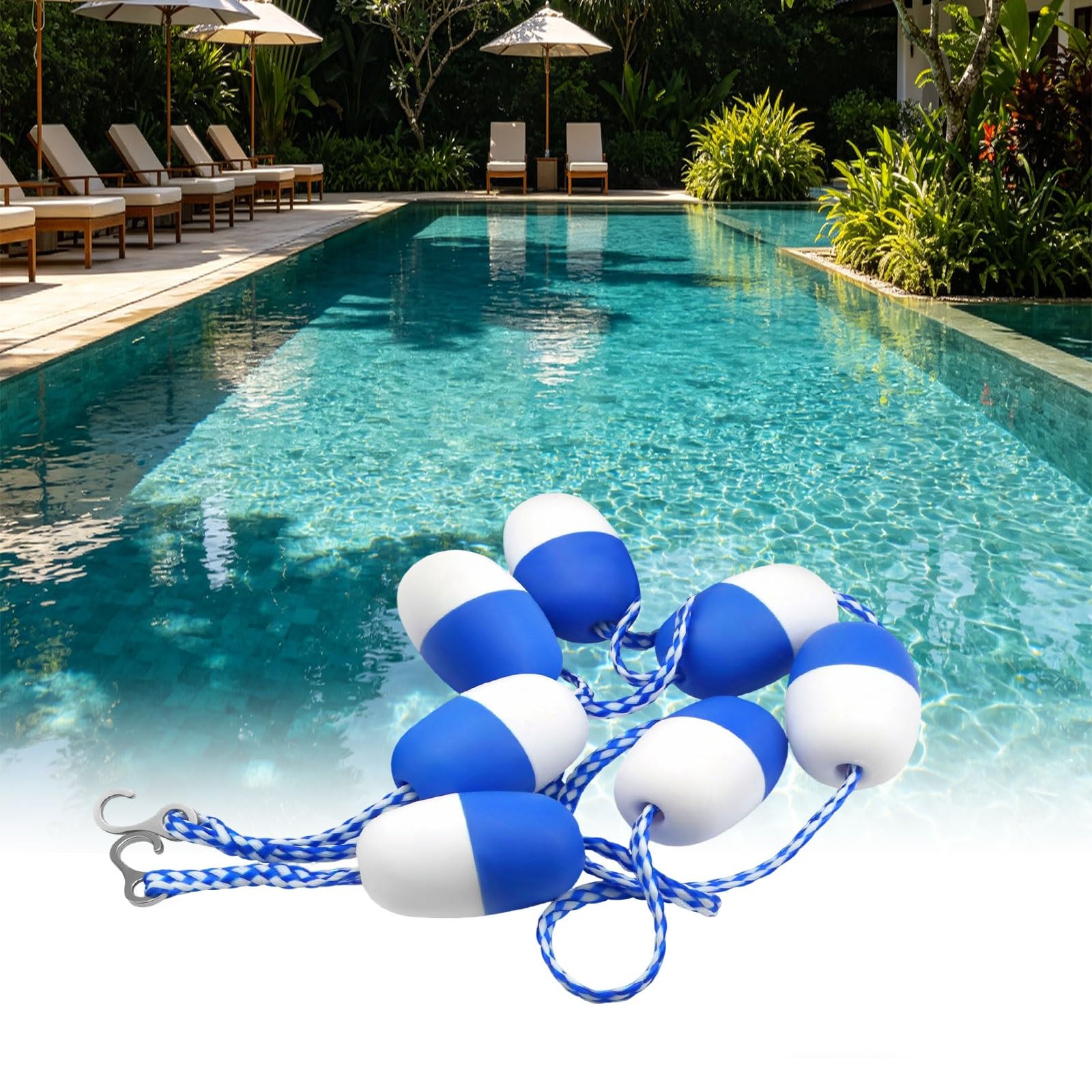 MESOVFCA 30ft，Adjustable Pool Safety Rope with Floats – Sturdy Floating Pool Divider for Depth Separation for Indoor & Outdoor Swimming Pools – Multiple Lengths: 30ft to 200ft