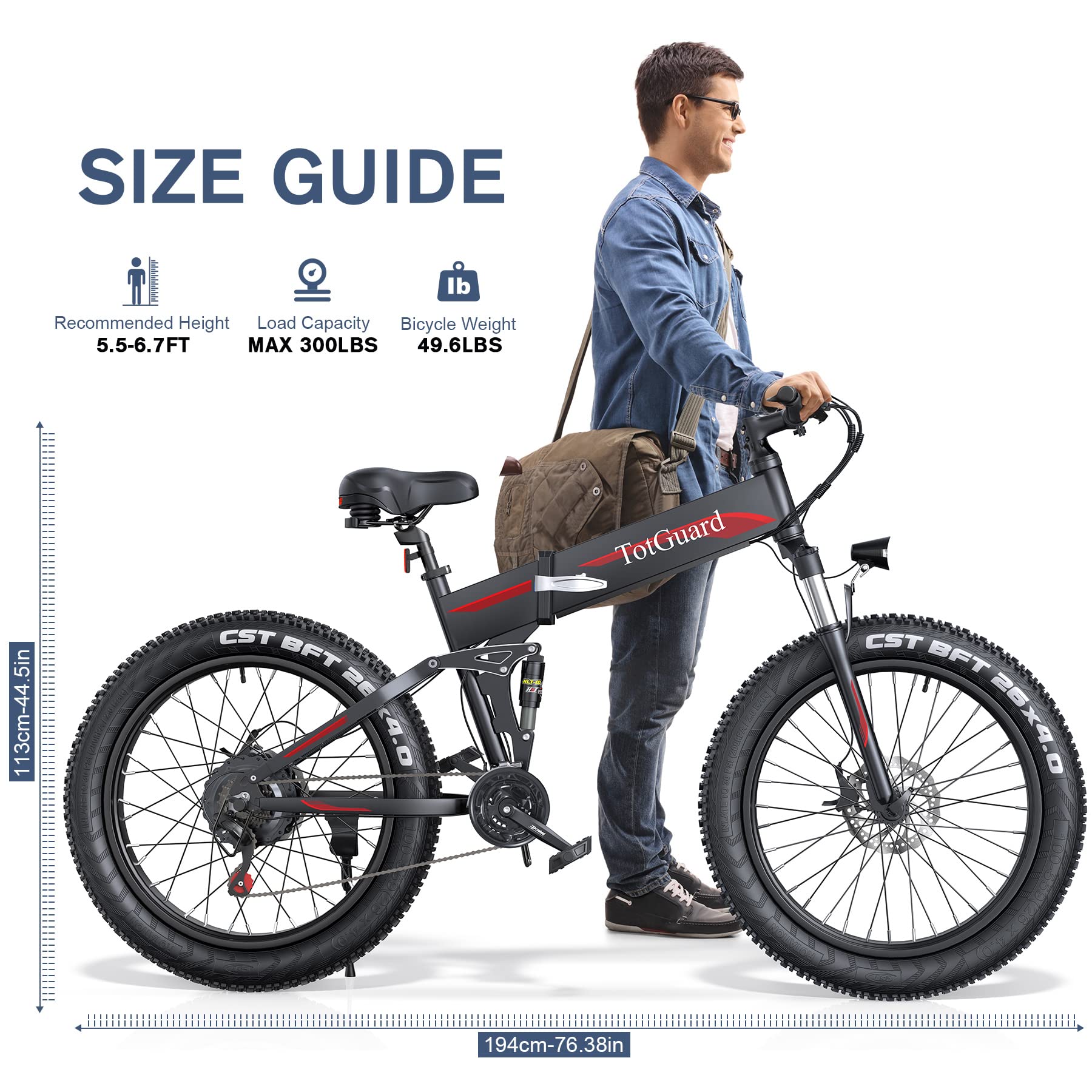 Buy Electric Bike, TotGuard 26" Fat Tire Electric Bike for Adults 500W