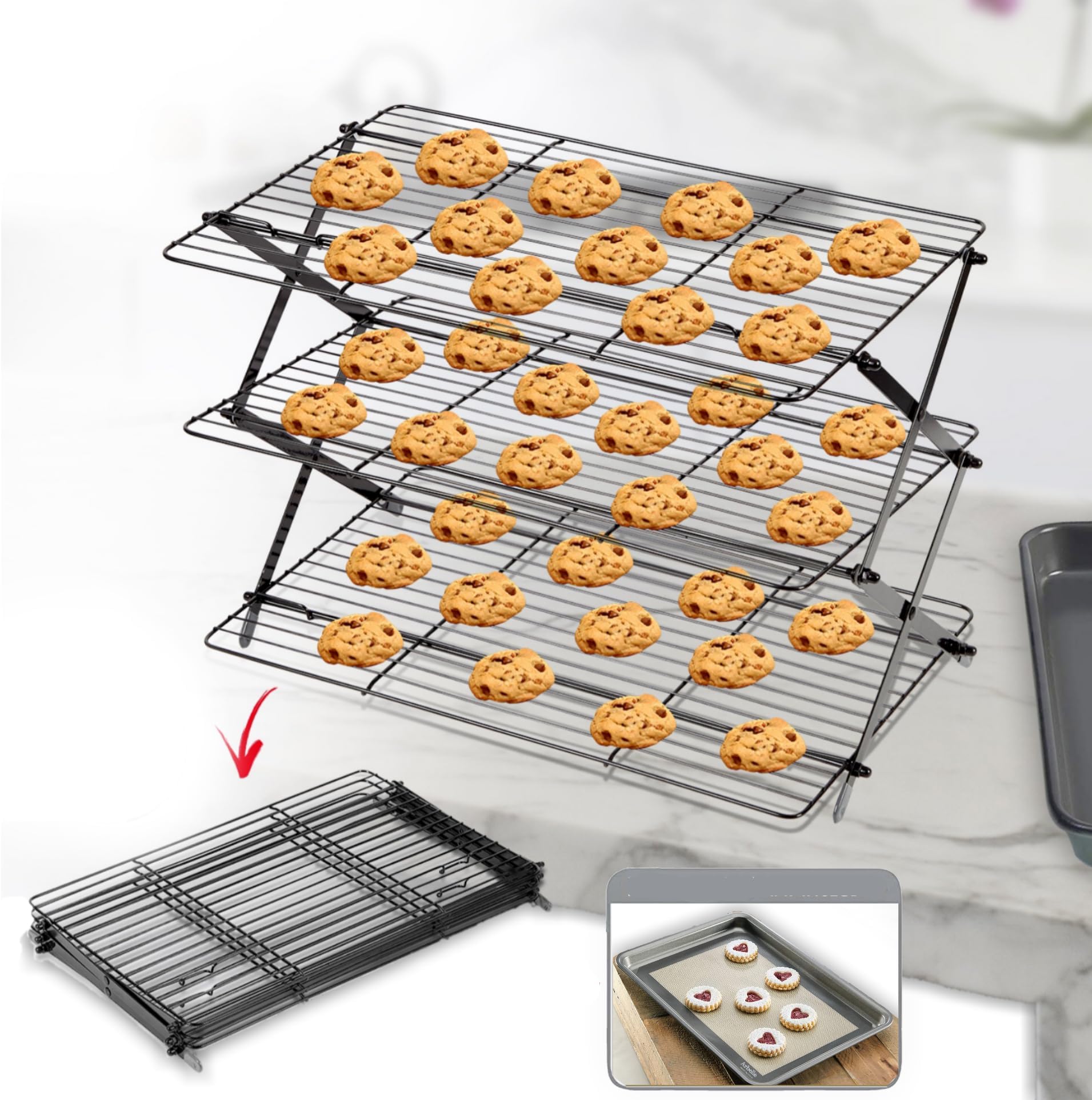 Wilton 3Tier Folding Cooling Grid Cool Dozens of Cookies or Treats on an