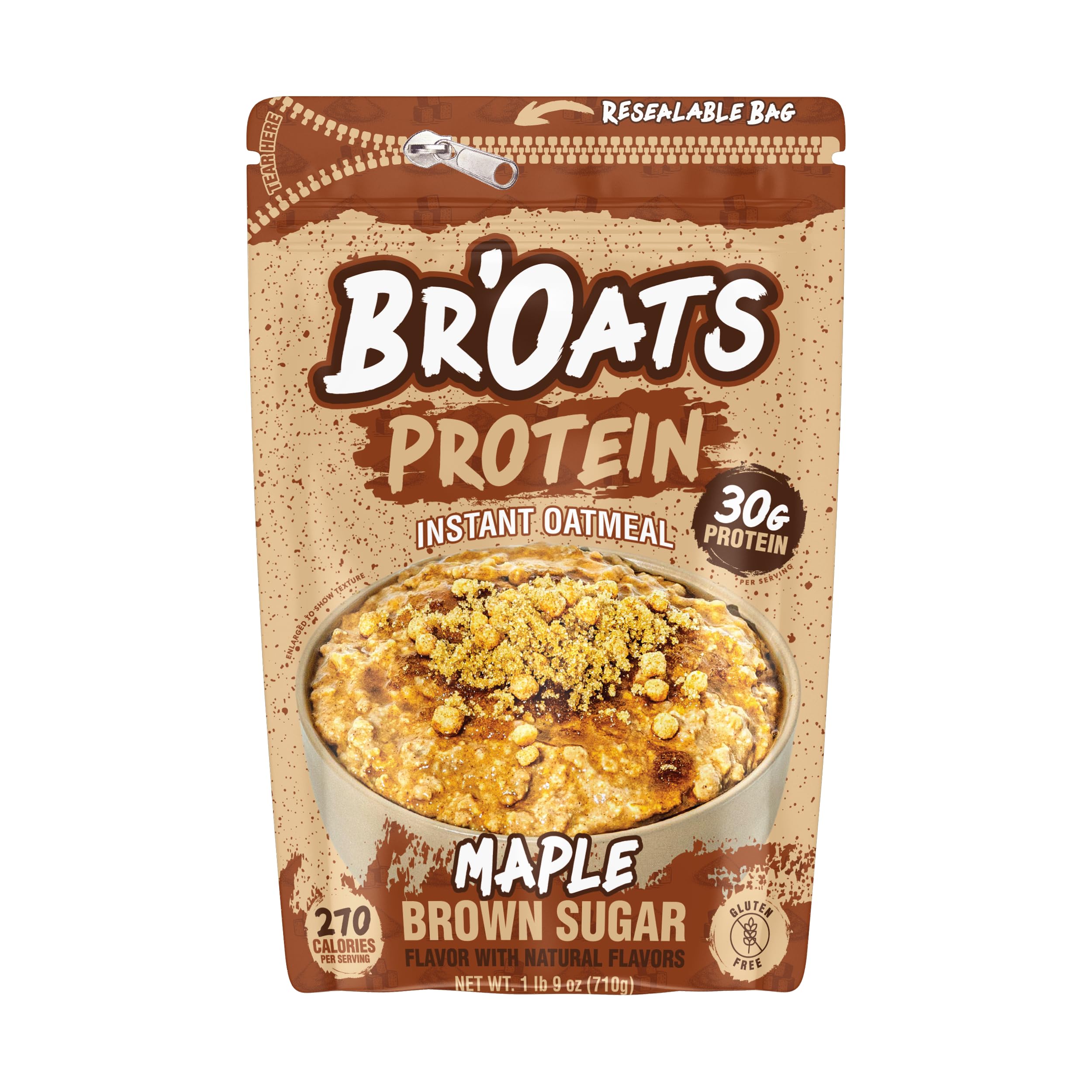 Br'Oats High Protein Oatmeal With 30g Of Protein Per Serving - Protein Packed Gluten Free Delicious Tasting High Protein Oats (Pack of 1, Maple Brown Sugar)