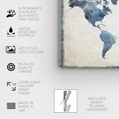 Miniatura 7 de The Oliver Gal Artist Co. Maps - Lienzo decorativo para pared, diseño de Mapamundi New Worlds, 36 x 24 pulgadas, azul, blanco