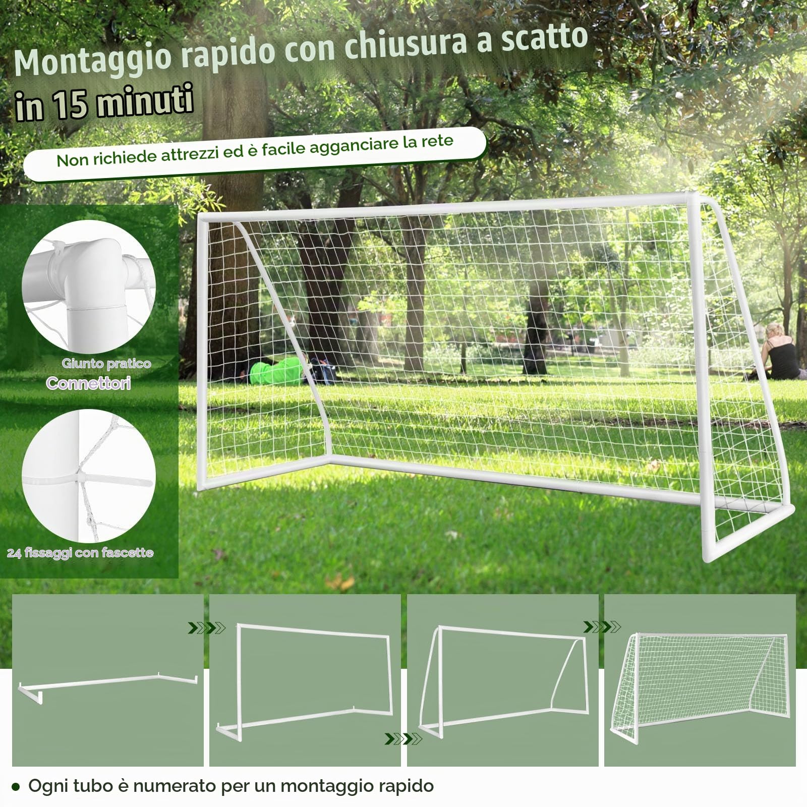 LIFEZEAL Porte da Calcio per Bambini in PVC, 365x120x182 cm, Rete da Giardino e Esterno Resistente, Porticine Giochi da Calcio Piccole