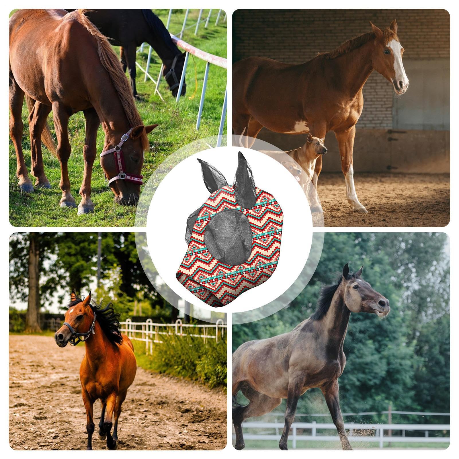 Máscara antimoscas para Caballo, máscara Protectora para Moscas, con protección para los oídos, Cubierta de Nariz COB, protección UV Transpirable para el Uso de competición de equitación
