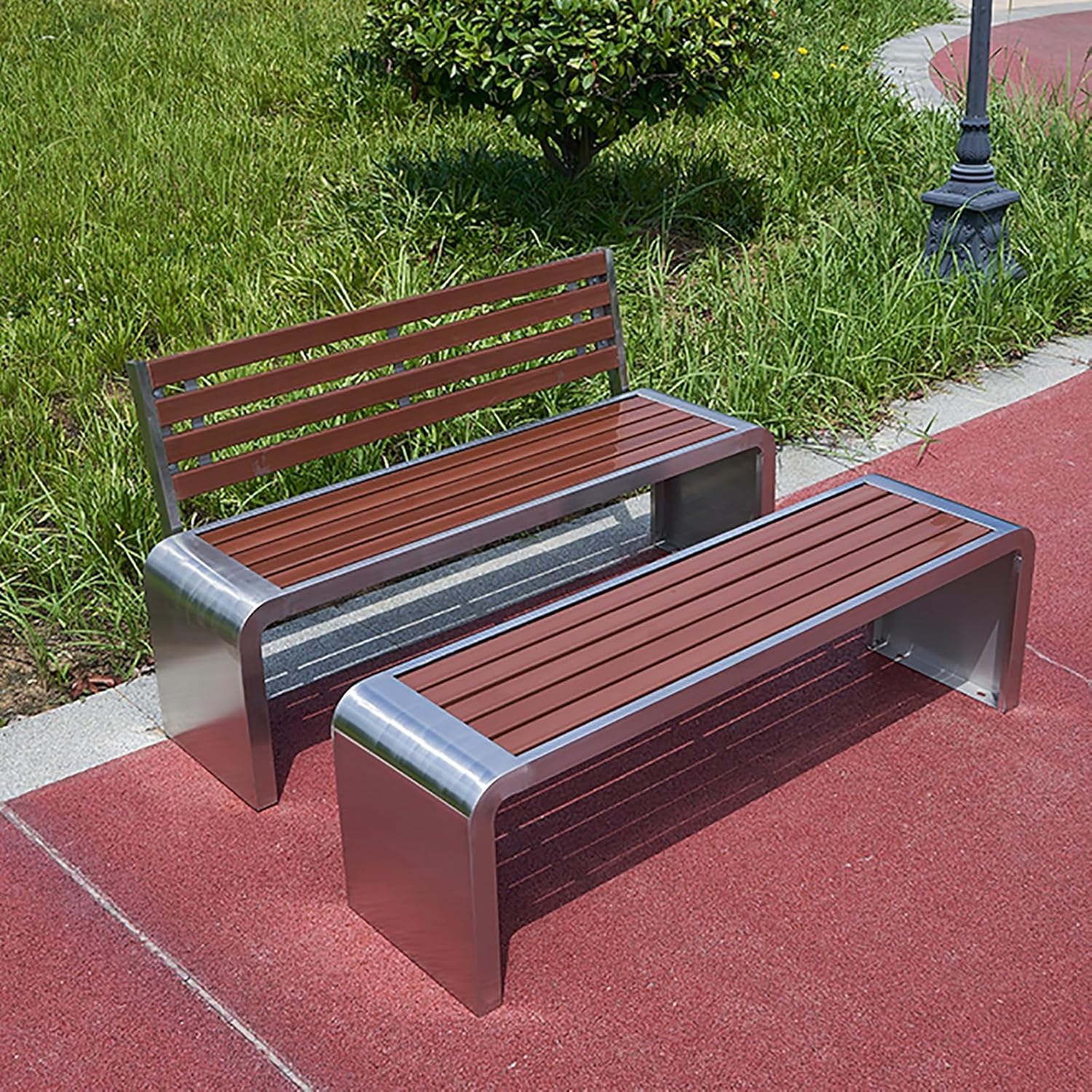Garden Bench, Stainless Steel Outdoor Bench, Park Bench with Backrest, Metal Frame Porch Bench, for Front Porch Backyard Park(59in/150cm)