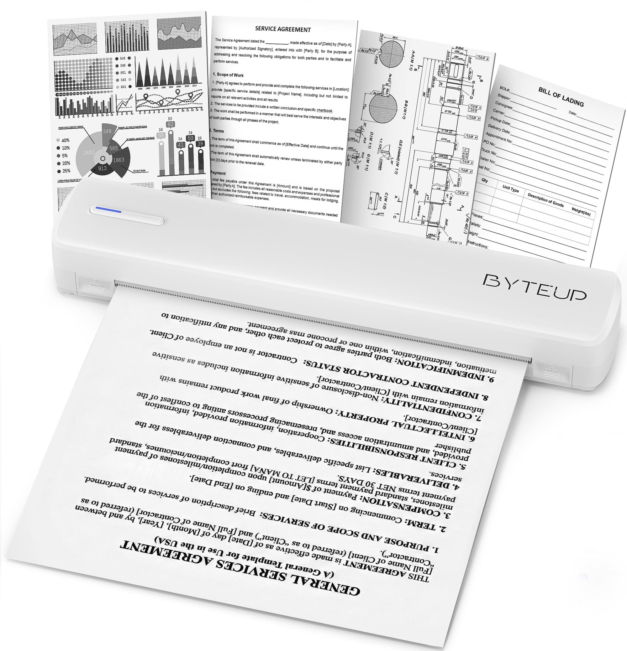 ByteUp Portable Printer Wireless for Travel, C80 Bluetooth Thermal Printer Support for 8.5"x11" US Letter, Inkless Compatible with iOS, Android, Laptop for Office, Car and Home, White-image-23