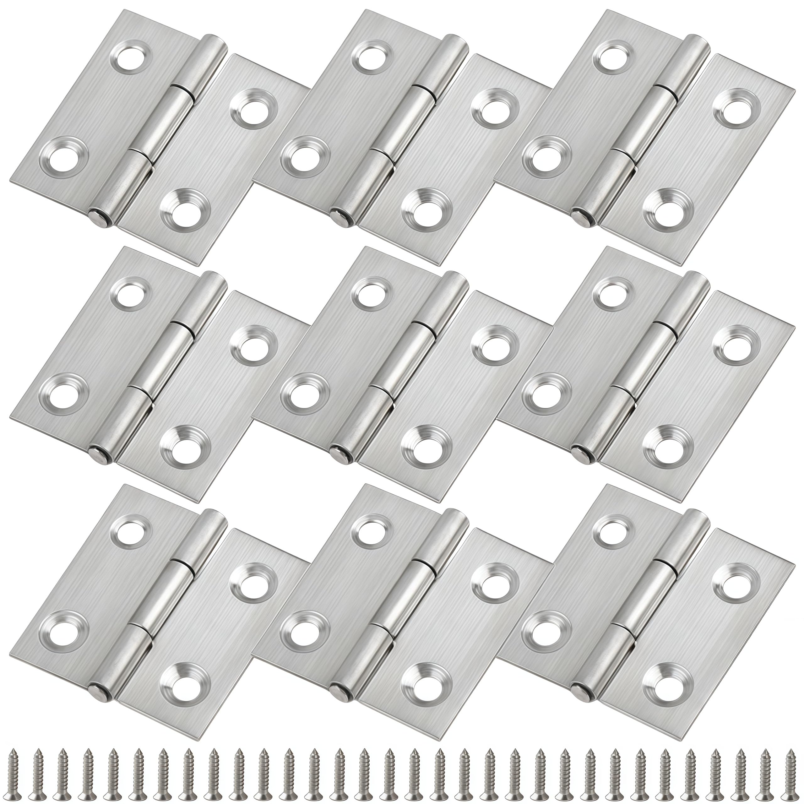 Vbnexyr Regular 9 Pack Stainless Steel Folding Hinges For Cabinets Wooden Doors And Small Cabinets; Smooth Opening Hinges For Jewelry Wooden Items And Chests 304 Stainless Steel Standard 1.5 Inch Model