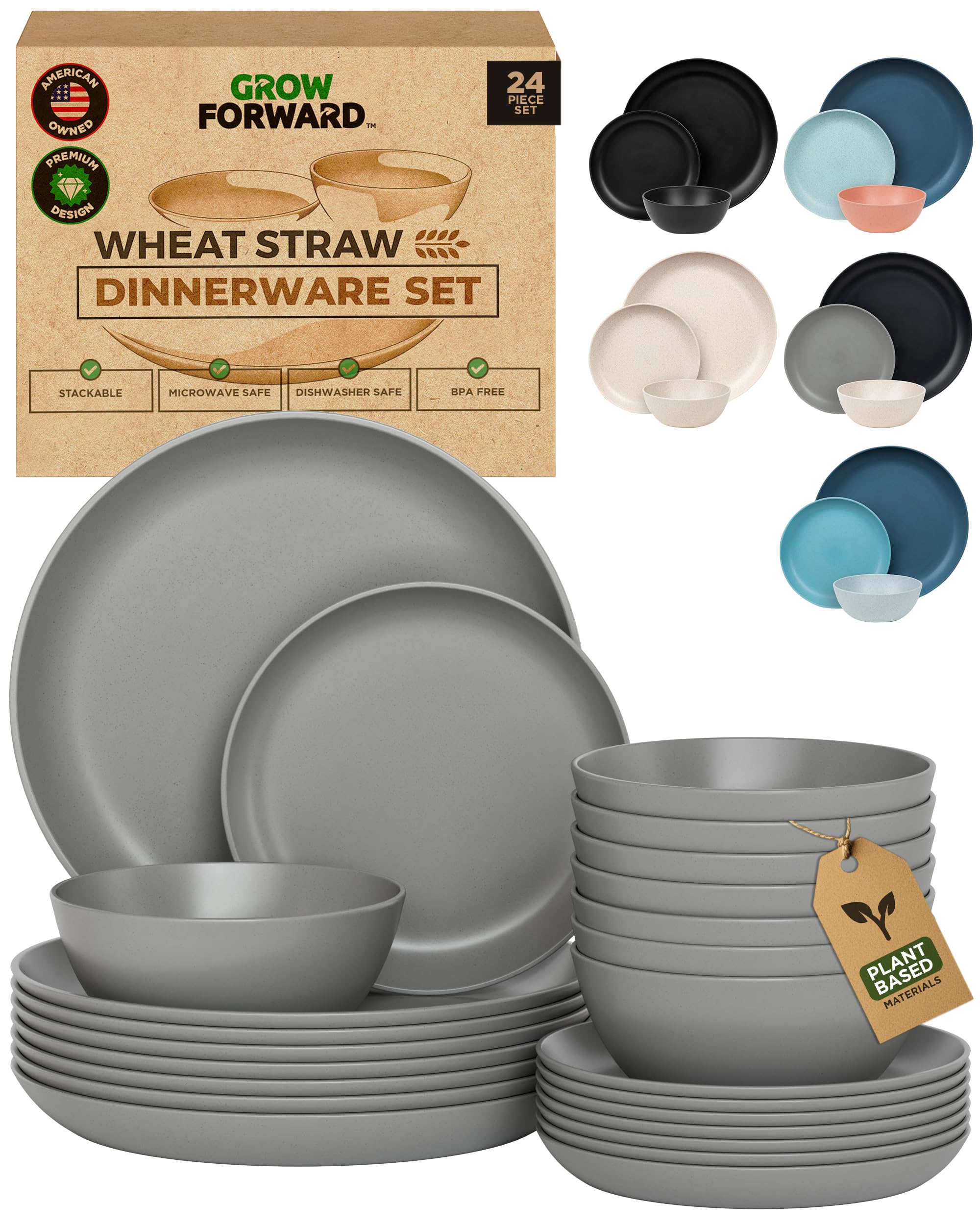 Grow Forward 24-Piece Premium Wheat Straw Dinnerware Set