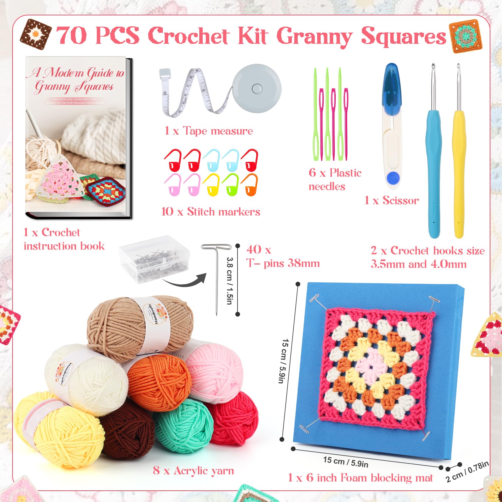 Kit Crochet Débutant Aeelike - 2 Crochets 2,5mm + Fils + Accessoires - Vache Amigurumi