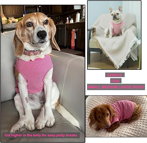 Miniatura 3 de Camisa para perro, camisetas de algodón peinado, camiseta suave y fresca para perros pequeños, gatitos, cachorros, chihuahua, rosa rosa, a rayas, S