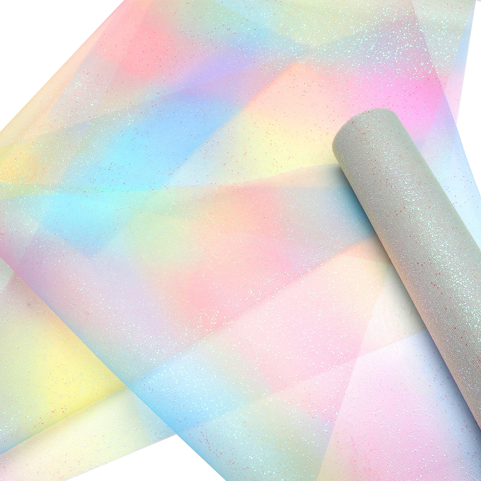 100 cm × 150 cm tessuto in tulle arcobaleno glitterato, tessuto di seta