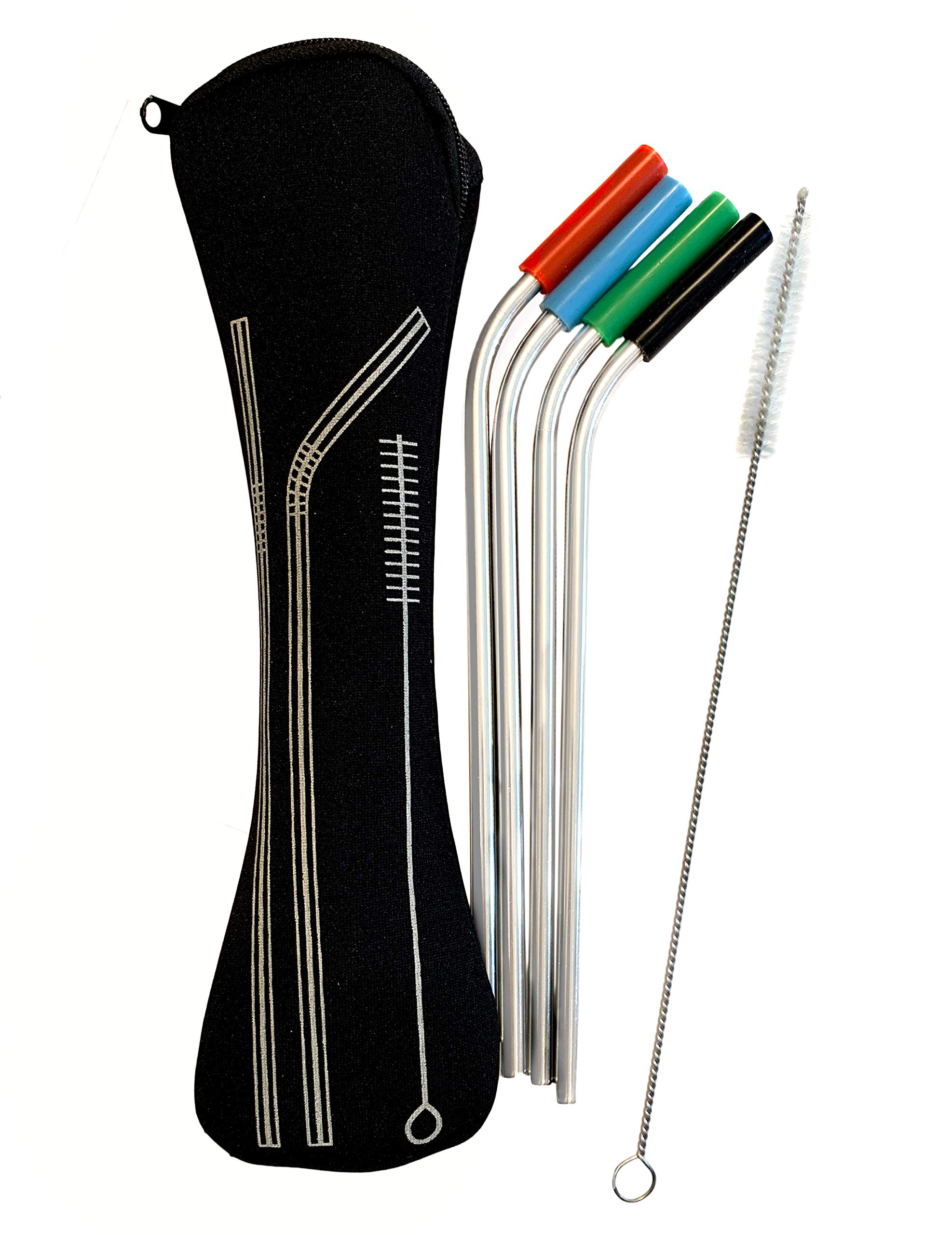 Juniper's SecretReusable Straws – 8 PCS Stainless Steel Straws w/Silicone Tips & 2 Cleaning Brush Packed in Silicone Pouch FREE Eyeglass Pouch (10)