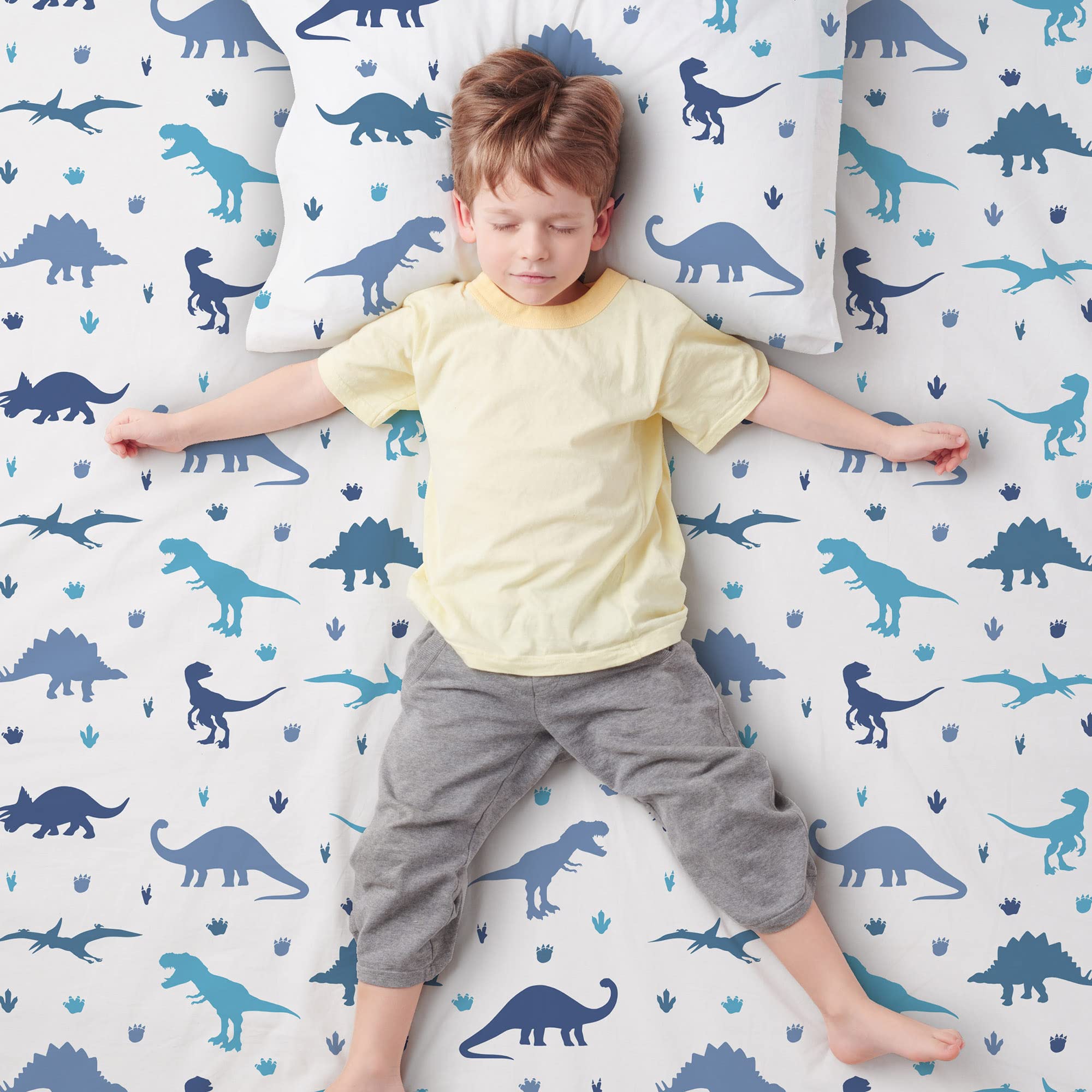 Juego de sábanas de bambú orgánico para niños con certificación Oeko-Tex, individual, matrimonial, para niños, sábana de bambú refrescante, unicornio, dinosaurio (individual, Dino)