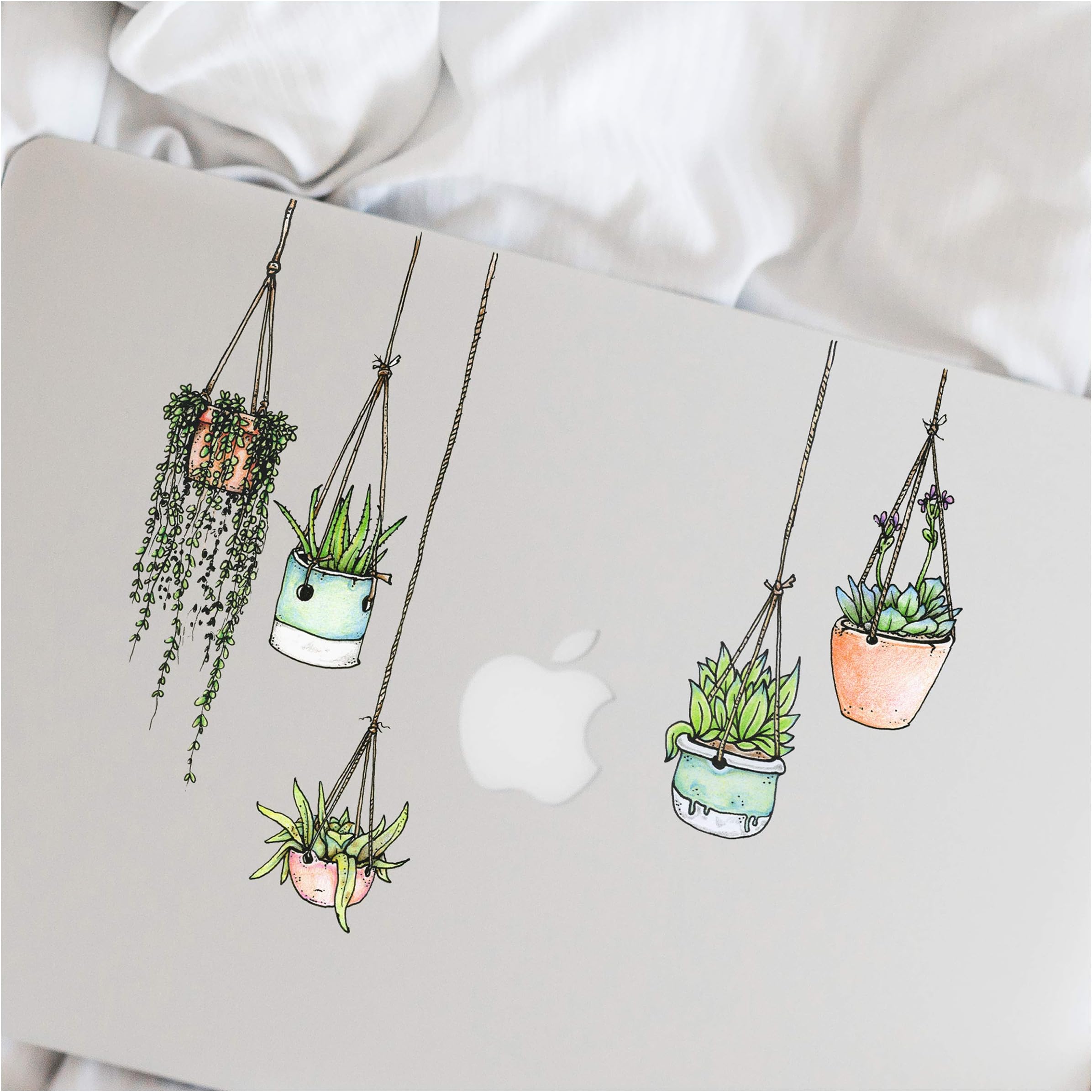 Stickers4 - Set of 5 Illustrated Hanging Plants/Potted Plant Stickers/Decals (Laptop/Fridge Sticker)