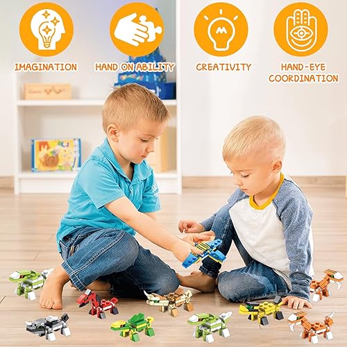 Miniatura 7 de Pseutio Paquete de 24 regalos para el día de San Valentín para niños, aula con bloques de construcción de dinosaurios, tarjetas de San Valentín para