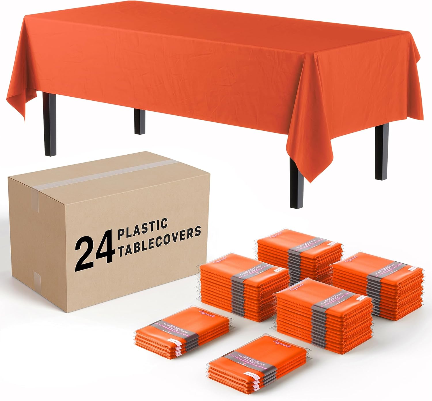 Exquisite 24Pack Orange Plastic Table Cloth 54In. x