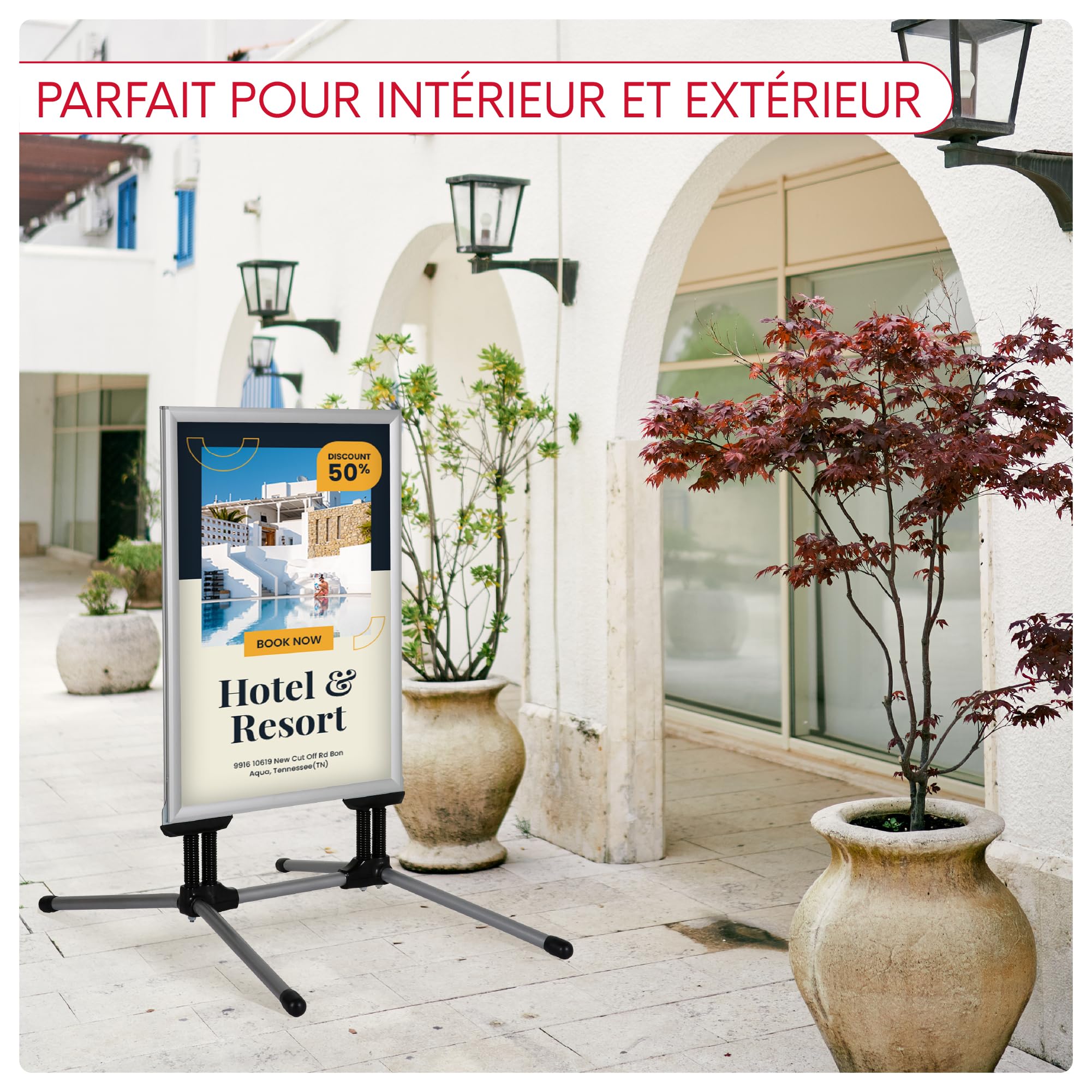 Stop Trottoir - Chevalet Publicitaire en Trottoir pour Extérieur, Cadre Clic en Aluminium 32 mm, Affichage Recto-Verso, Format A1, Couleur Argenté.
