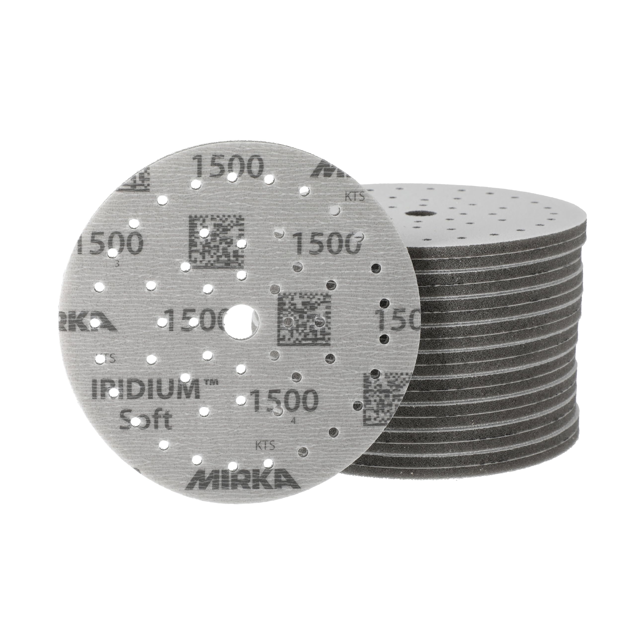 Mirka Iridium Soft discos lijadores Ø 150 mm/grano P1500 / cierre adhesivo Multifit / 20 piezas/abrasivo con base de espuma para lijado preciso en seco, lijado de laca transparente, acabado