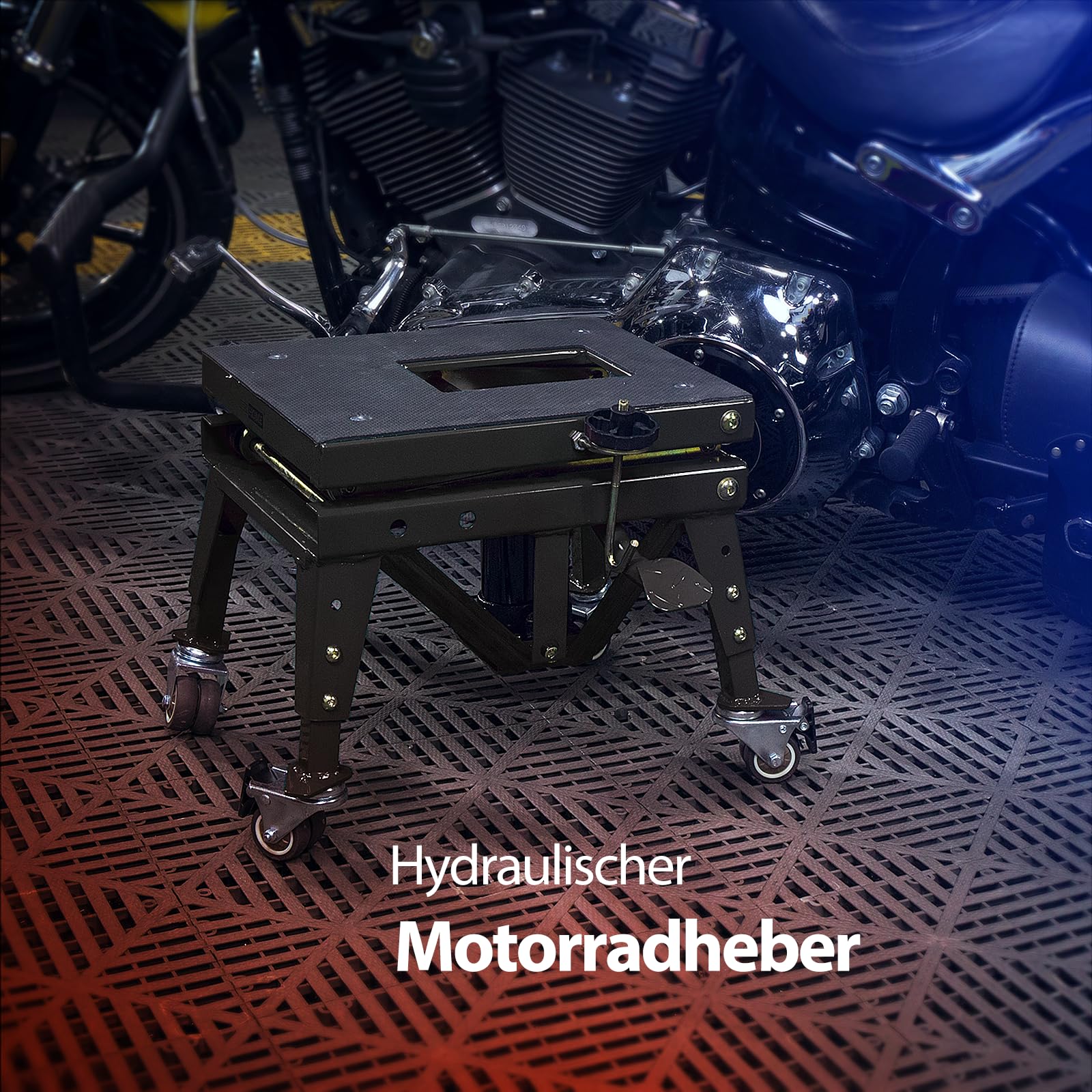 VIVOHOME Hydraulischer Motorrad-Wagenheber Motorradhebebühne bis zu 160kg mit Fußbetätigung ATV Dirtbike Scherenständer mit 4 Rädern