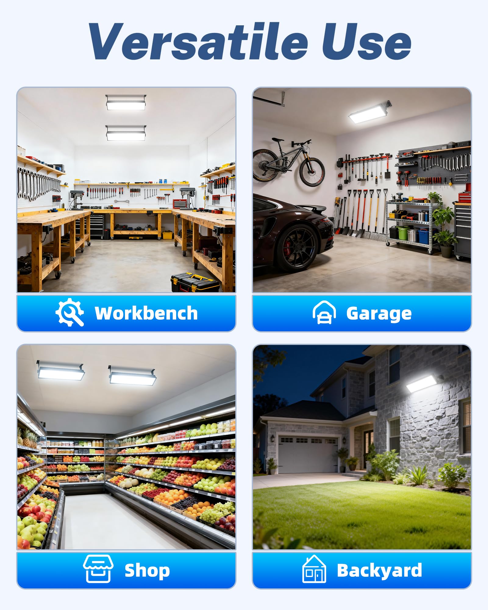 2 Pack LED Shop Lights 100W 14000LM 6000K Plug in Garage Light with 6FT Power Cord IP66 Waterproof — view 8