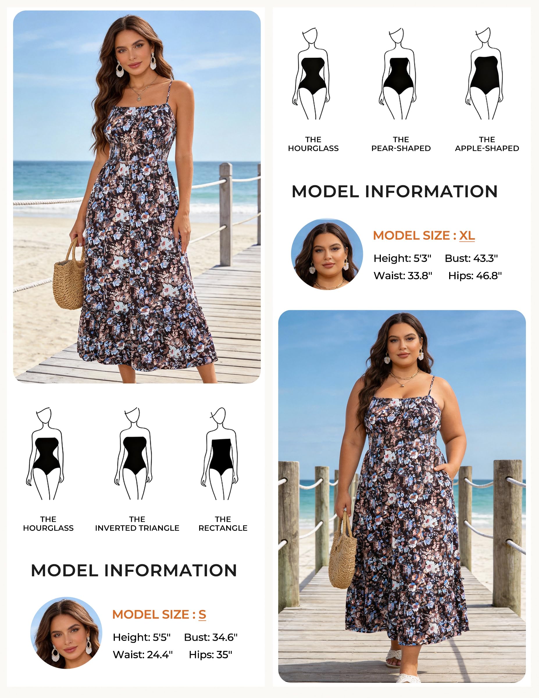 GRACE KARIN Womens Summer Maxi Dress Casual Sleeveless Spaghetti Strap Smocked Ruffle A Line Beach Long Dress with Pockets