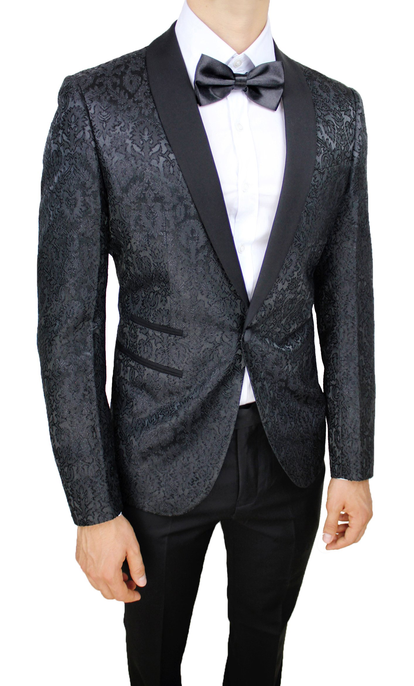 Abito Completo Uomo Sartoriale Tessuto Raso Damascato Floreale Vestito Smoking Elegante Cerimonia