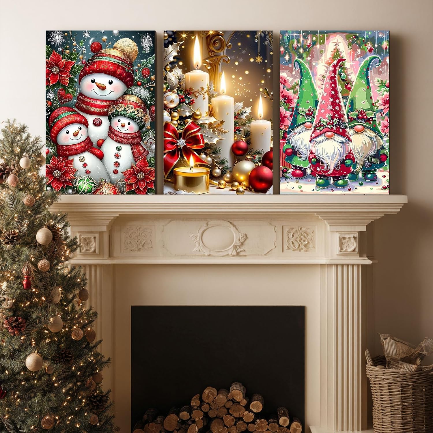 HMZephitiquc 3 Pack Christmas Paint by Number for Adults, Christmas Paint by Numbers Kit for Adults Framed with Easel, Beginner Easy DIY Crafts Home Wall Decor 8x12 in