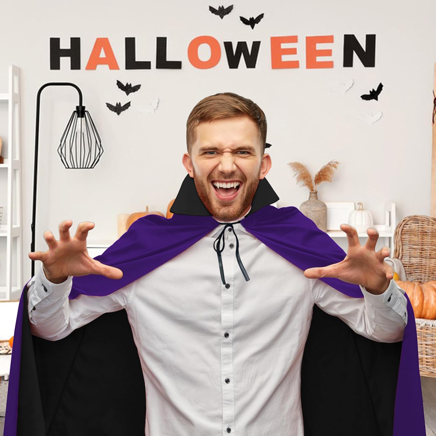 Unisex Vampire Witch Stand Collar Cape,Women's Halloween Costumes Cosplay Masquerade Party Reversible Cloak - Image 4