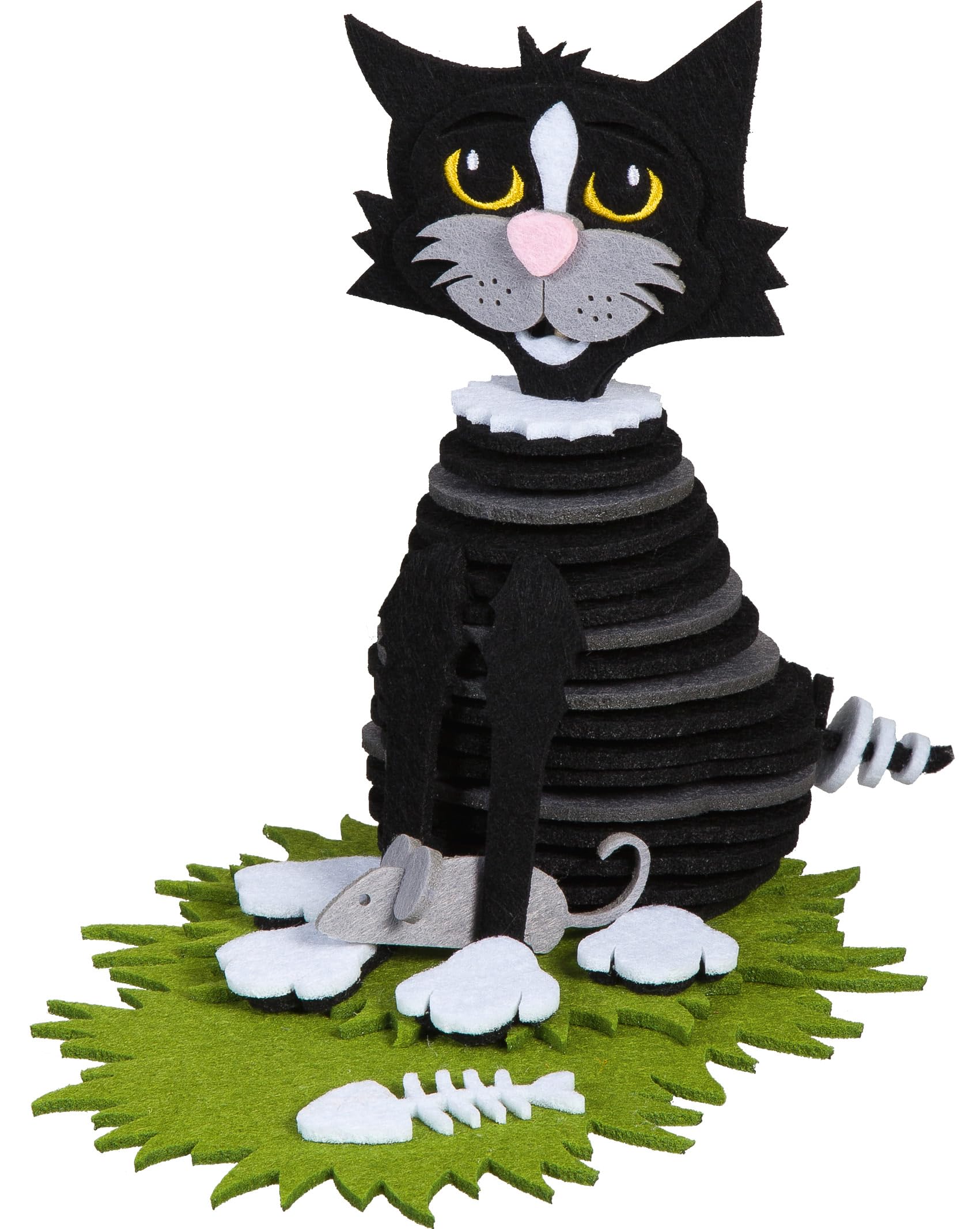 Halbach Seidenbänder DIY Filzset | Filztiere: Katze zum Basteln | Kreatives Bastelset | Hochwertiger Bastelspaß aus Filz, schwarz/grau