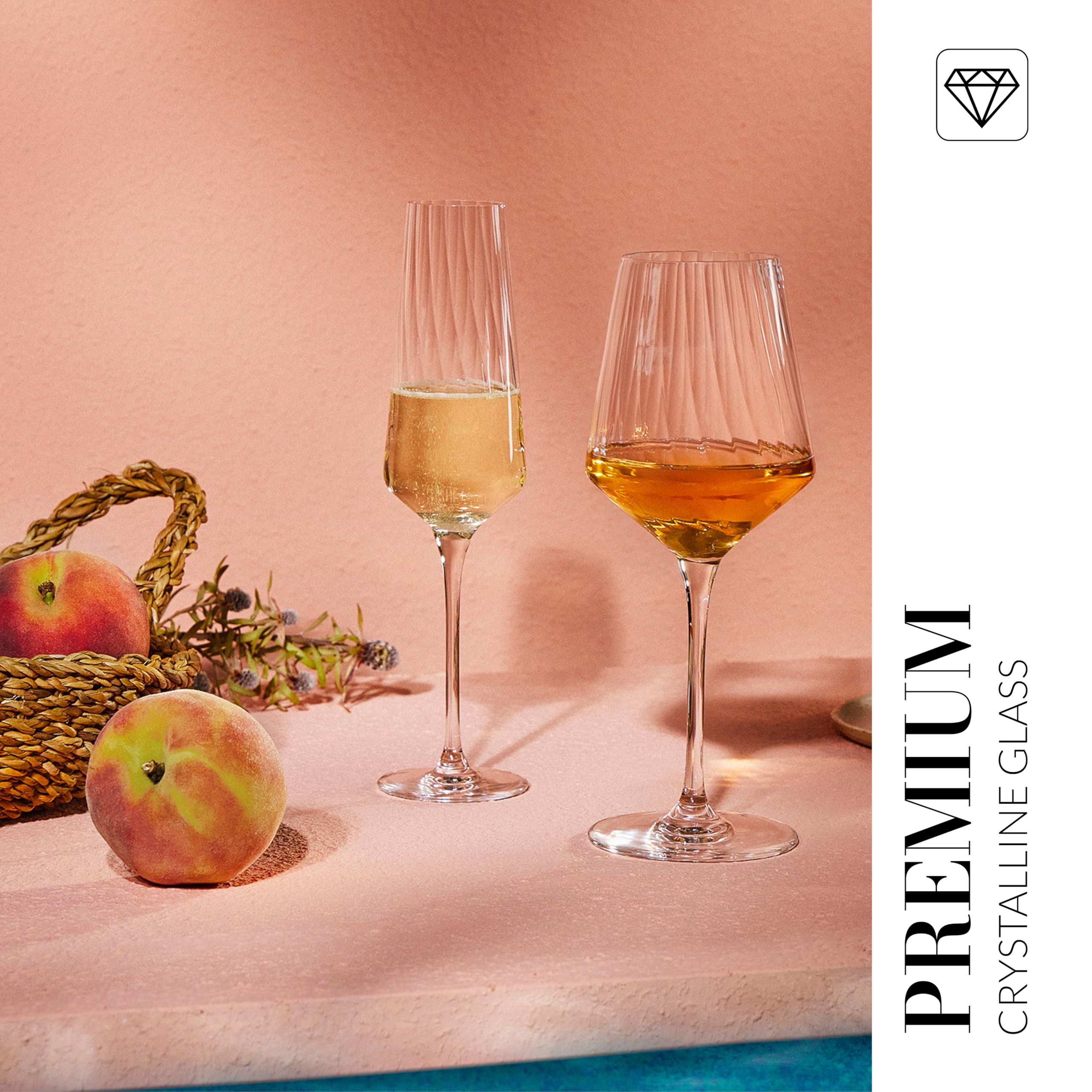 KROSNO Kieliszki do Szampana i Prosecco Avant-Garde LUMI, Zestaw 4 x 200 ml | Szkło Kryształowe Bezołowiowe, do prosecco, mimosy i win musujących, optyczny wzór, zmywarka, prezent