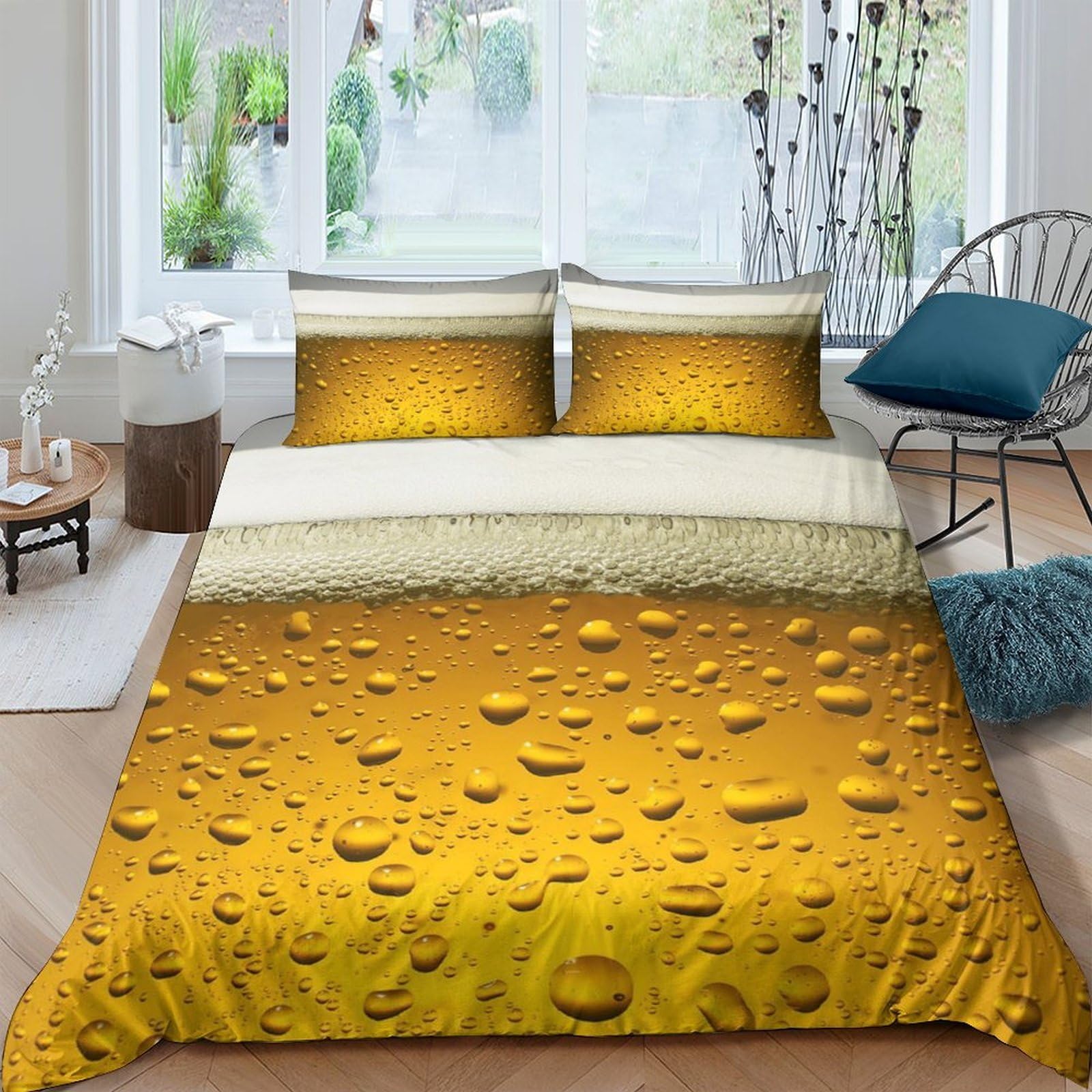 Ctjqhvkz Style-8 3D Printed Beer Bubble Fitted Sheet Microfiber Soft Non-Slip Mattress Cover For Bedroom Guest Room Decor Washable Single（135X200cm）