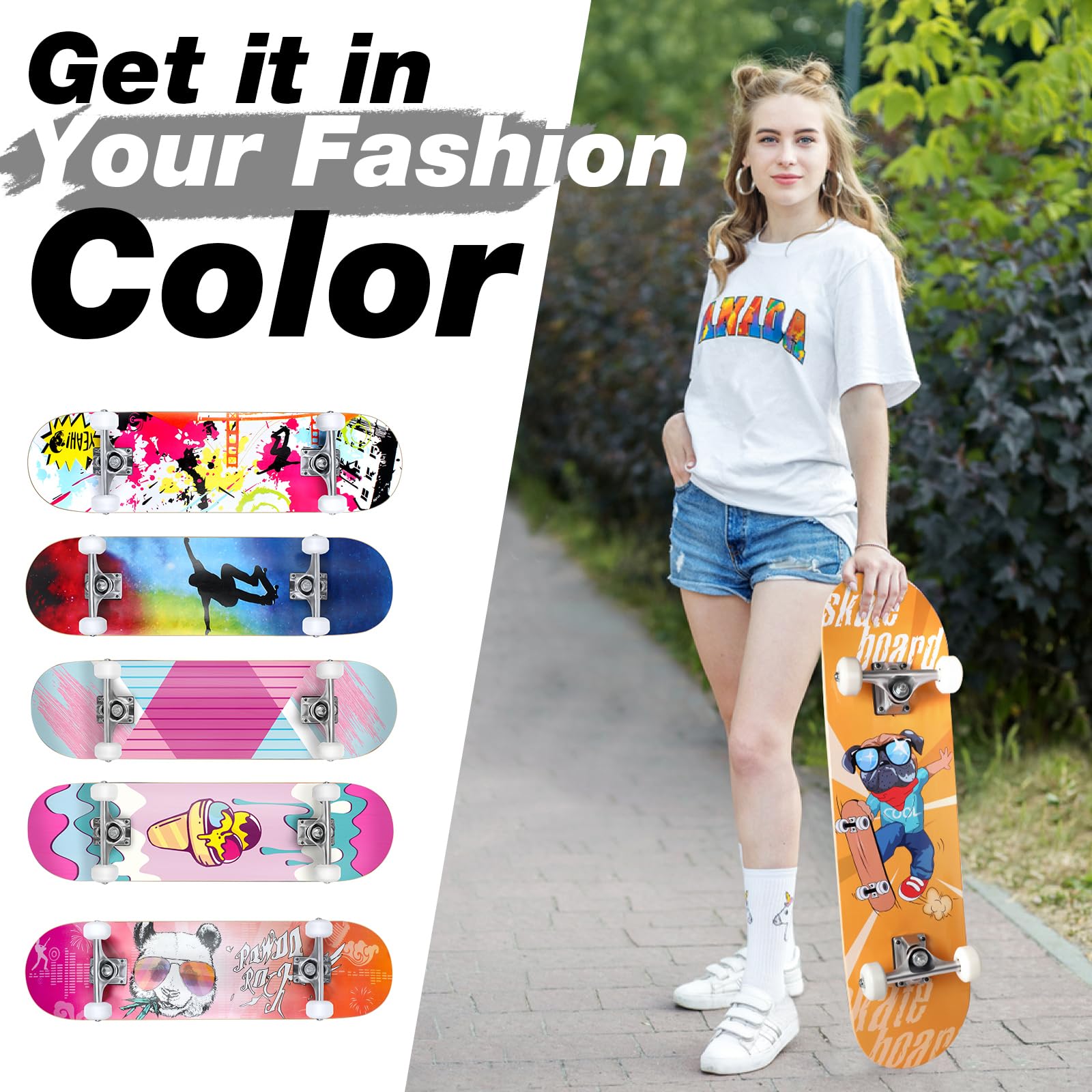 BELEEV Skateboards 31x8 para Principiantes, Niños, Adolescentes y Adultos, Completo Pro Cruiser Skateboard para Niña Niño, Arce Canadiense de 7 Capas, Doble Bandeja Cóncava, con Herramienta en T