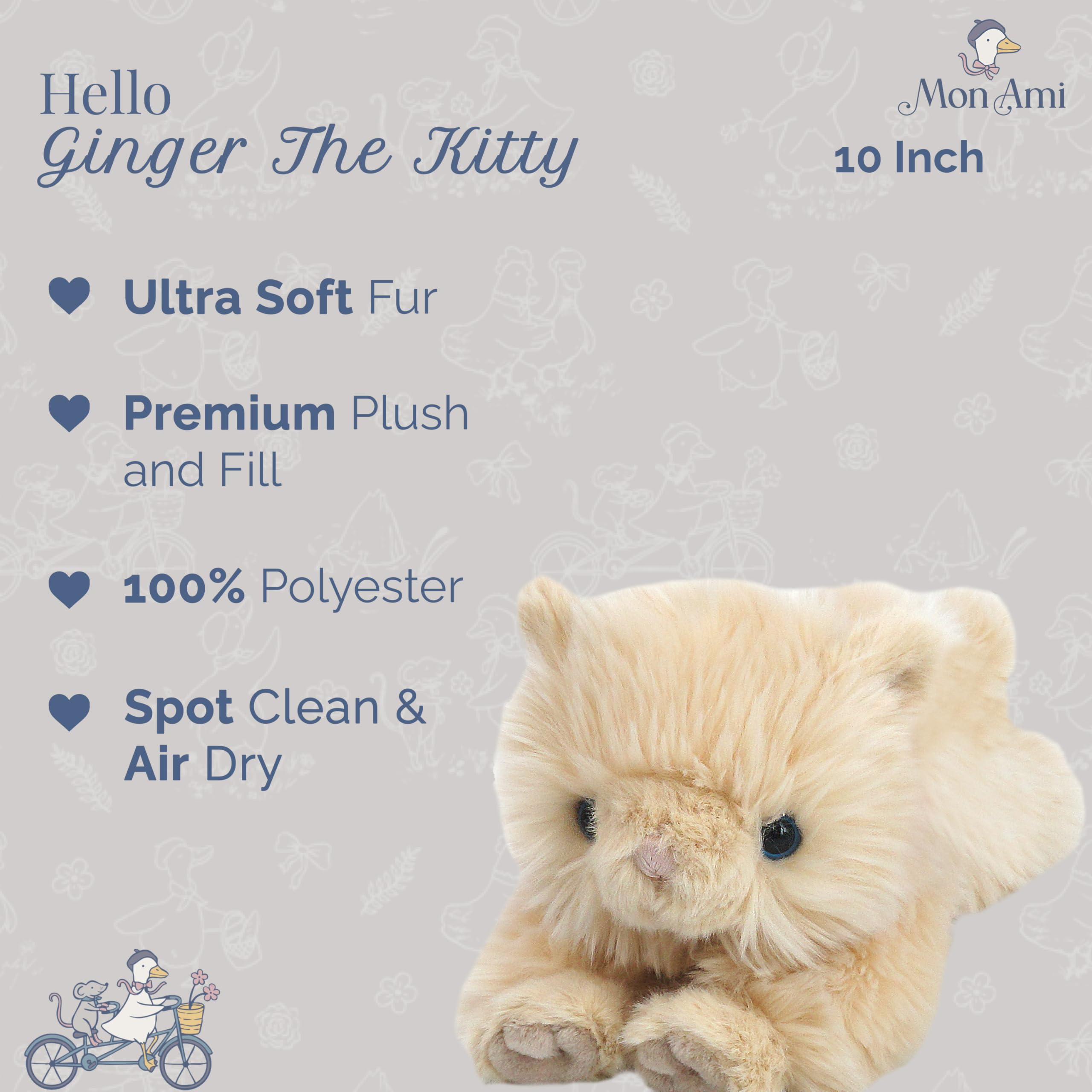 MON AMI Ginger The Kitty Peluche Gatto 25,4 Cm - Morbido E Coccoloso, Ideale Per Cameretta E Regalo Bambini