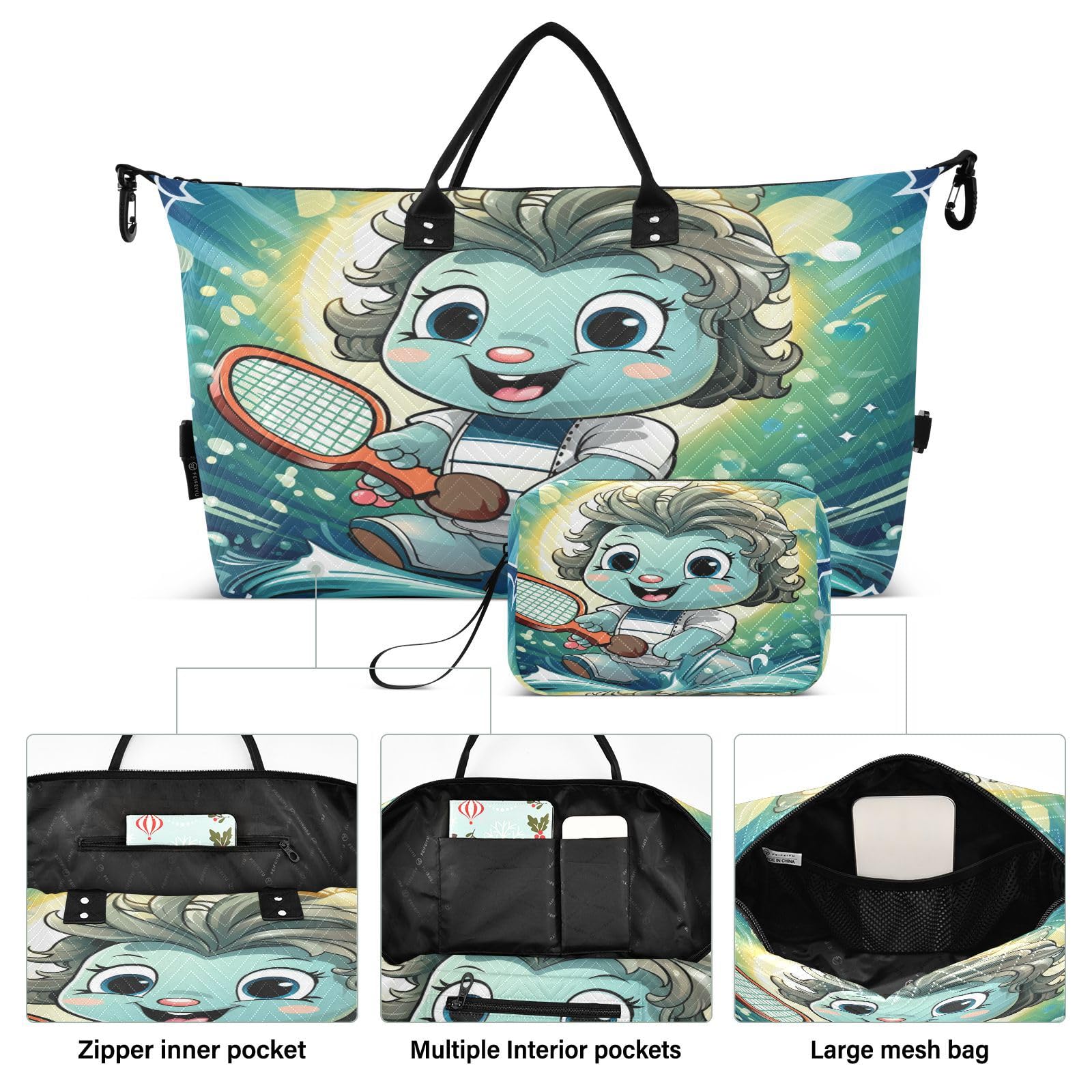 Cute Unicorn Badminton Sports Swim Gym Bag Weekender Duffel Travel Bags Handbag with Makeup Storage Bag for Girls Men