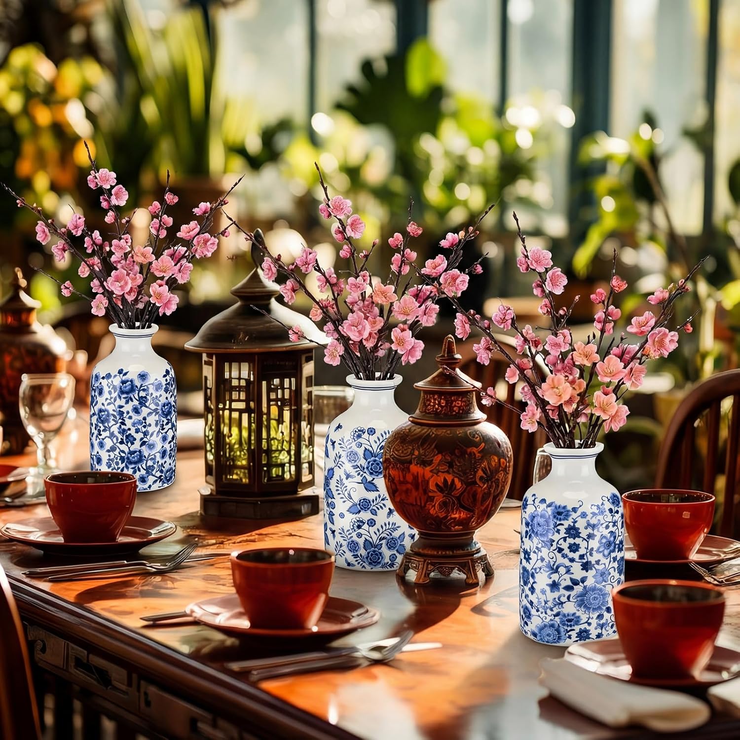 6 Pcs Blue and White Vase Ceramic Chinoiserie Vase Porcelain Small Oriental Bud Ceramic Chinese Flower Jardiniere for Home Office Table Centerpiece