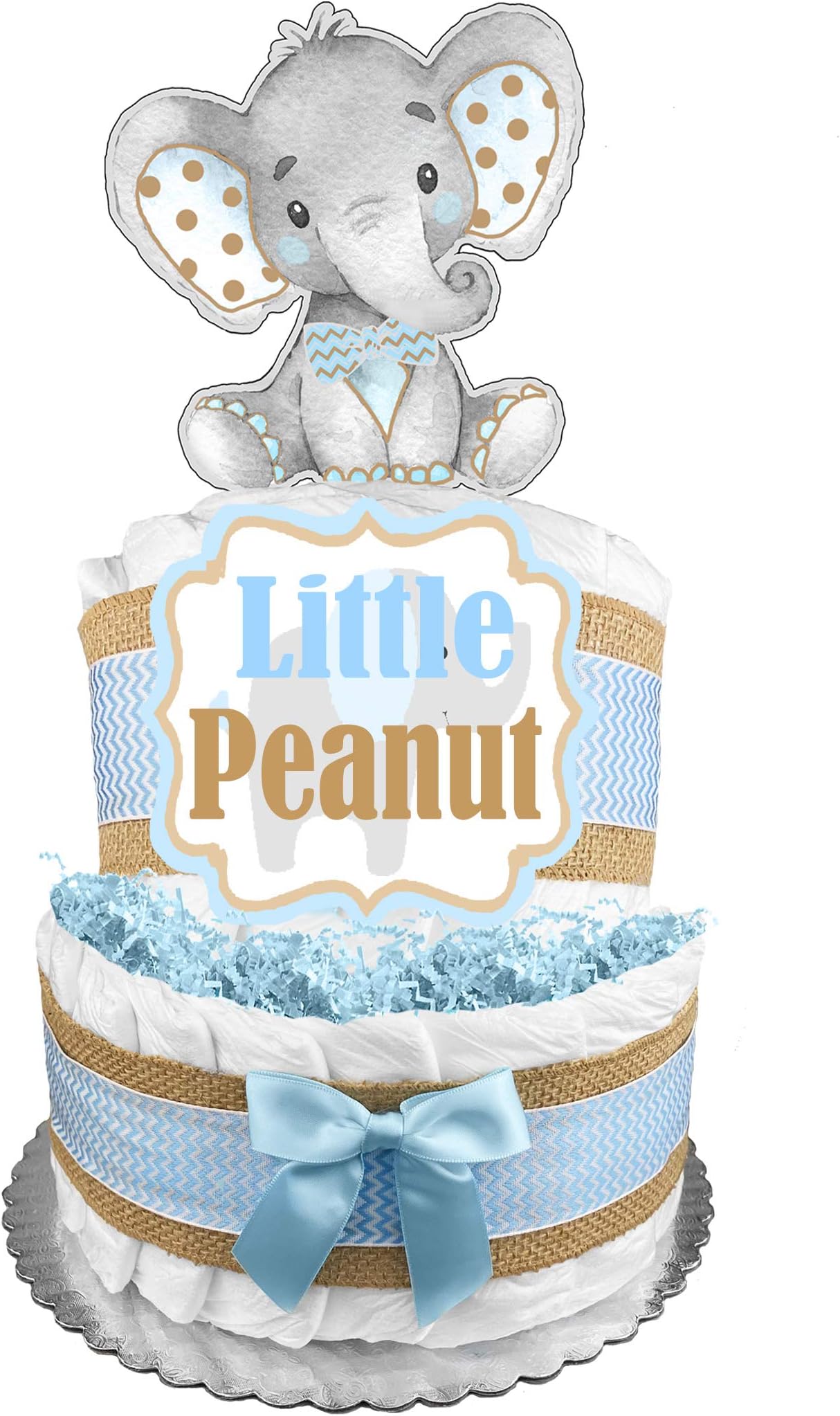 Baby Shower Gift for a Boy - Elephant 2-Tier Diaper Cake - Blue