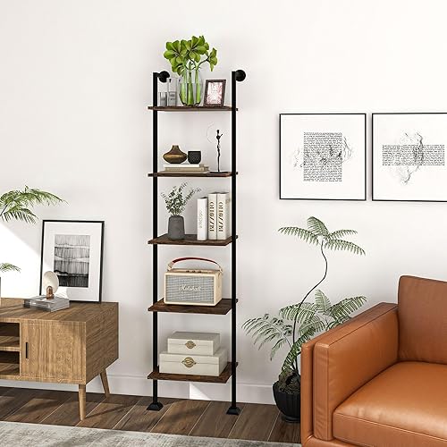 Miniatura 6 de Axeman Estante de escalera de 5 niveles, estantería alta y estrecha para espacios pequeños, organizador de almacenamiento de libros para sala de