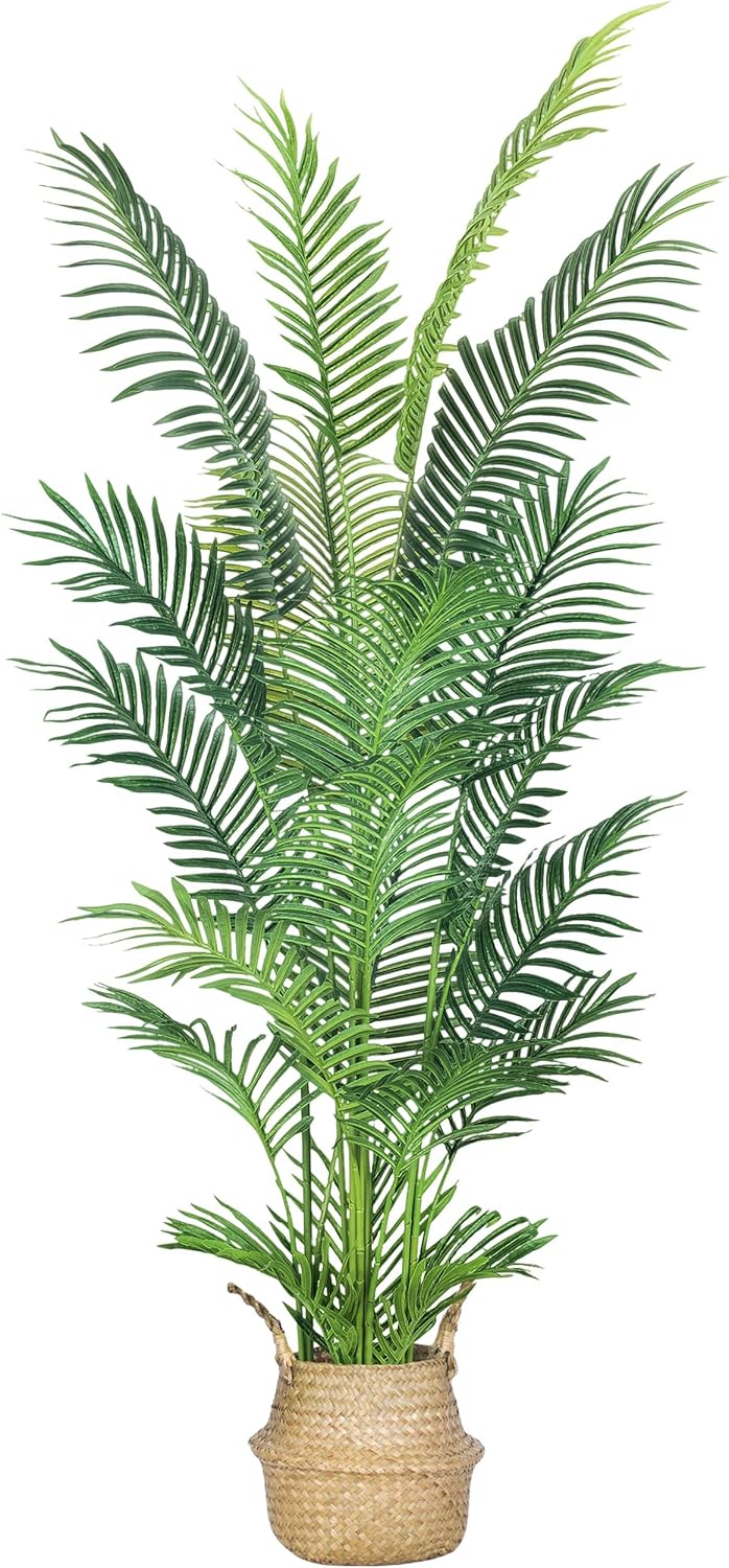 6FT Artificial Palm Tree,Faux Areca Palm Plant with Real Touch Leaves and Adjustable Branches,Fake Tropical Palm Tree for Home Office Indoor Outdoor Modern Decoration 6FT-1Pack Areca Palm Plant