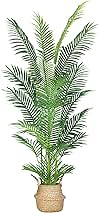 6FT Artificial Palm Tree,Faux Areca Palm Plant with Real Touch Leaves and Adjustable Branches,Fake Tropical Palm Tree for Home Office Indoor Outdoor Modern Decoration