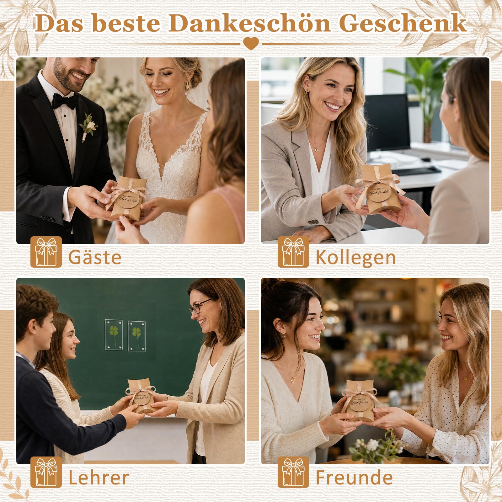 Trèfle à Quatre Feuilles avec Coffret Cadeau Porte-Bonheur Examen Remerciements Adieux Remise de Diplômes Anniversaires Cadeaux pour Femmes Hommes Collègues Amis Maîtresses Équipes(20 Sets)