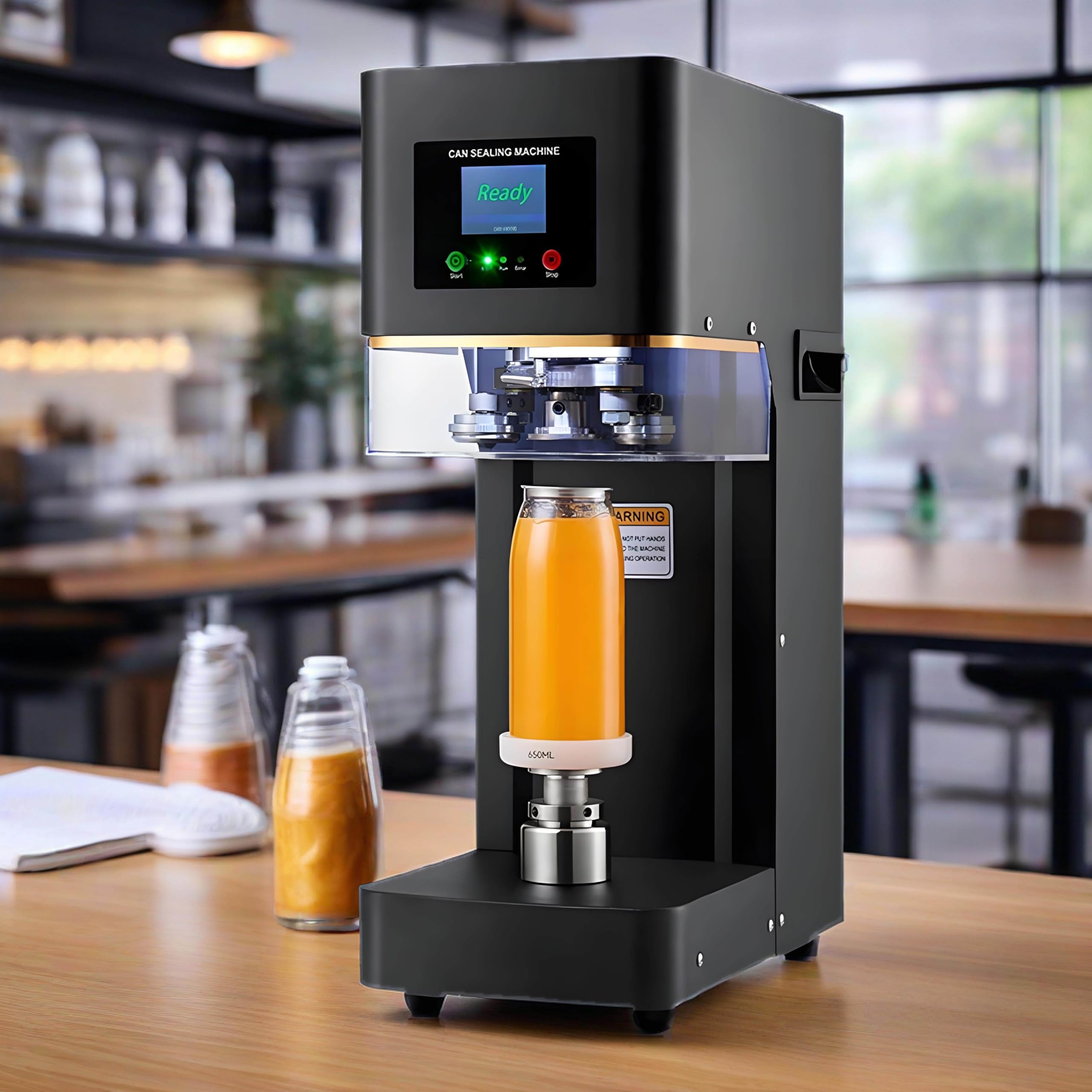Selladora automática de latas sin marca para frascos de aluminio y plástico.