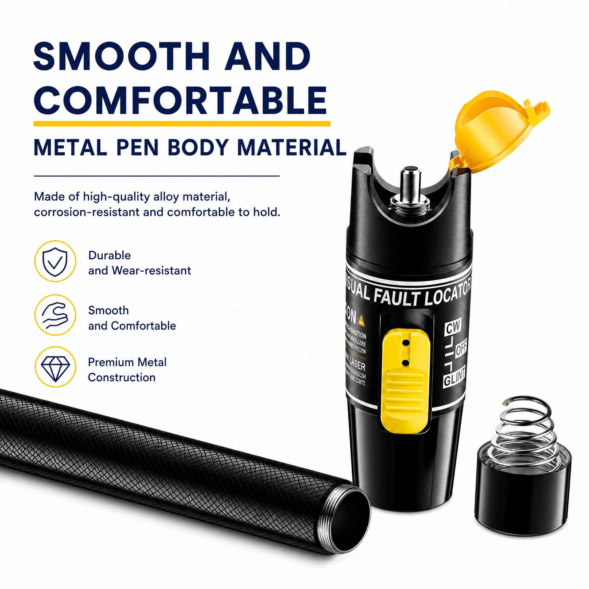 Localisateur visuel de défauts | testeur de câble à fibre optique 100mW | Avec 2 adaptateurs | compatible avec les connecteurs SC/FC/ST/LC | longueur d'onde 650 ± 10 nm