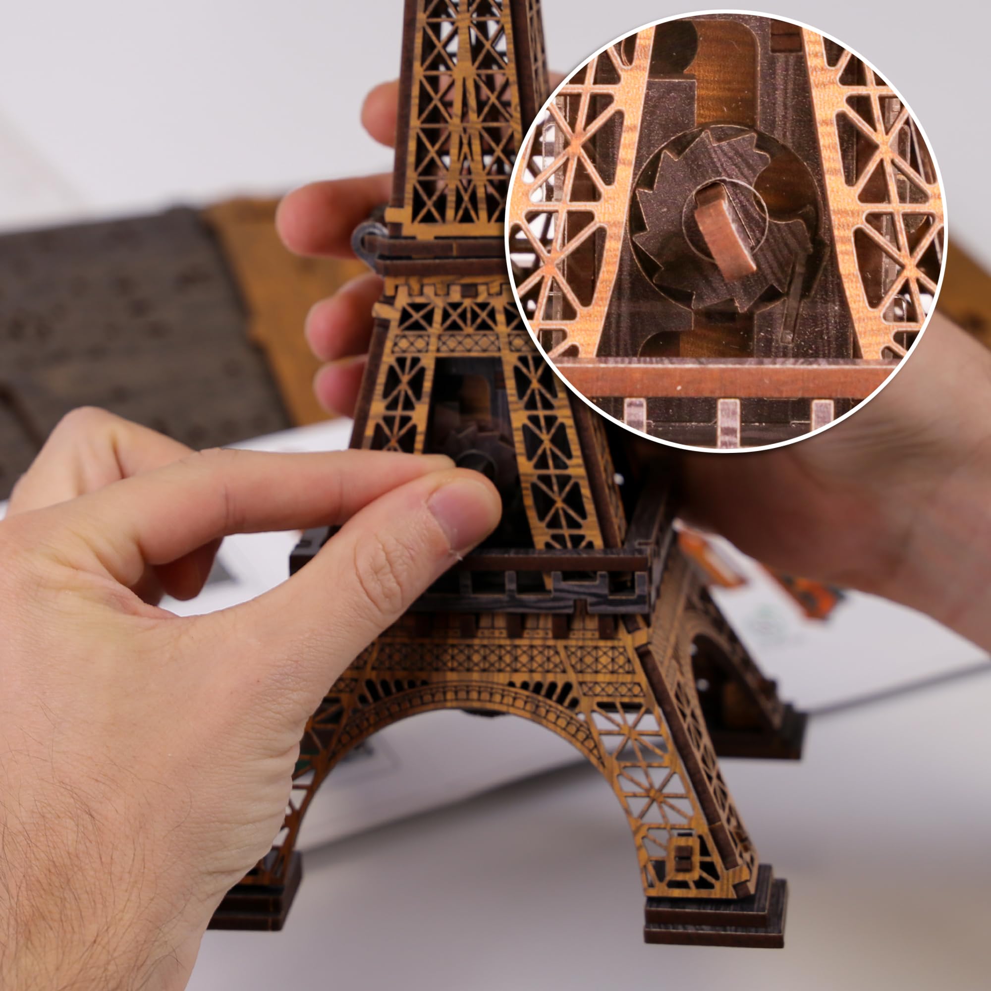 WOODEN.CITY Drewniane pudełko na puzzle, Wieża Eiffla, drewniane puzzle 3D, dla dorosłych, pokój ewakuacyjny, drewniane pudełko na sztuczki, 180 sztuk, wyprodukowano w UE