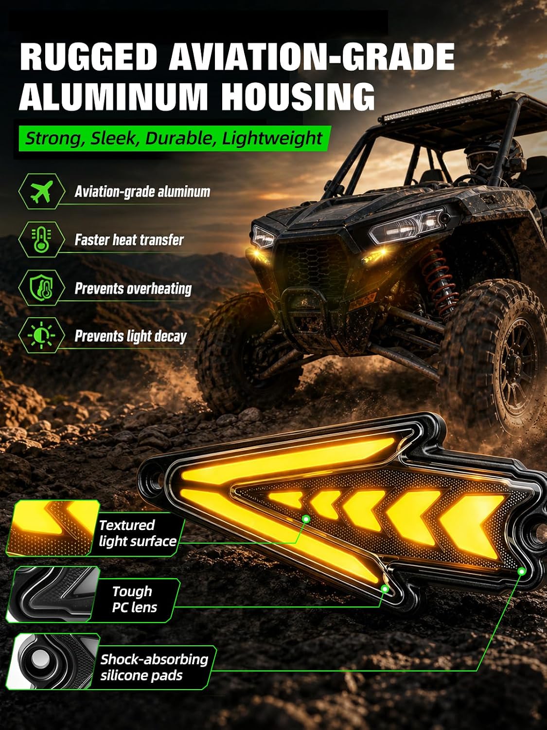 UTV Arrow Sequence Turn Signal Kit with 4 IN 1 Integrated Switch 110db Horn, Aluminum House Universal Street Legal Blinker kit for UTV ATV SXS Polaris RZR Can-Am X3 Side by Side